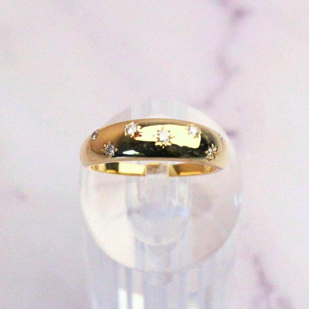 14K Gold Diamond Starburst Phoenix Ring: Celestial Dome Band