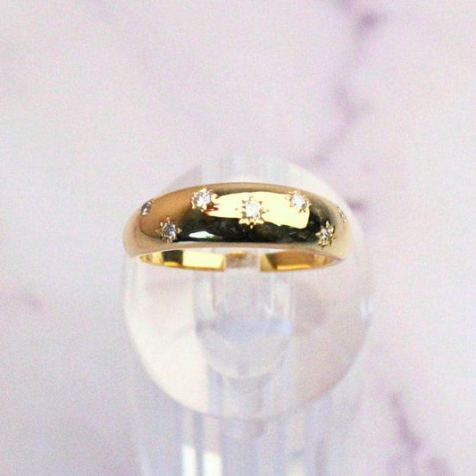 14K Gold Diamond Starburst Phoenix Ring: Celestial Dome Band