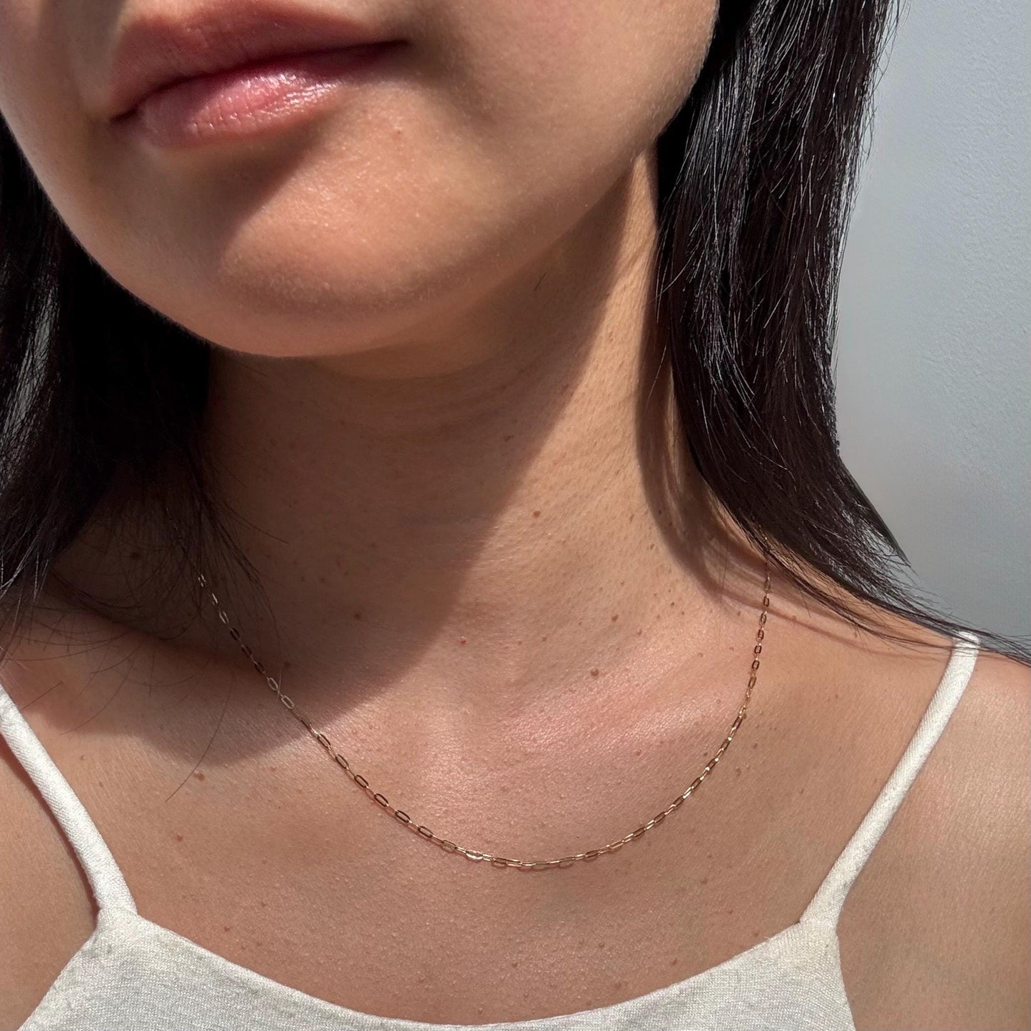18K Solid Gold Paperclip Chain Gabby Necklace: Dainty Minimalist Jewelry
