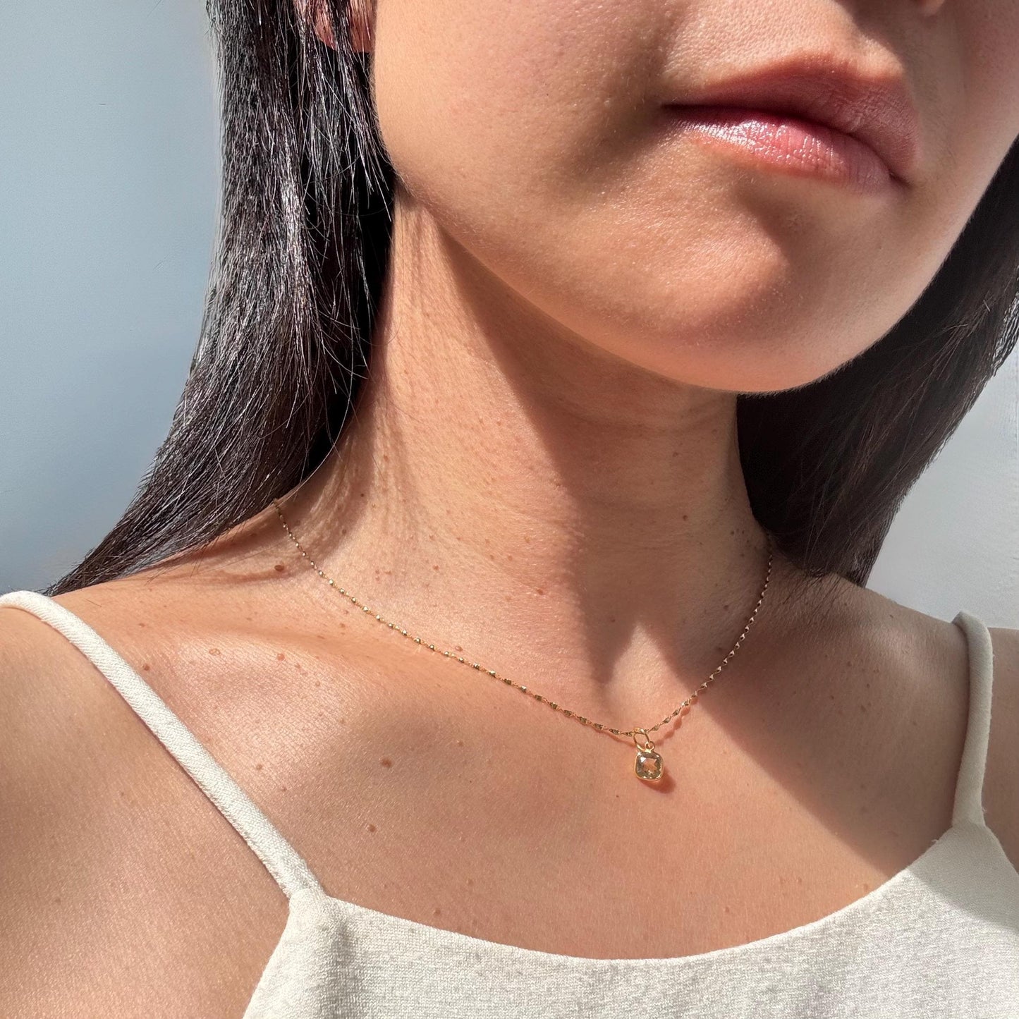 New 14K Solid Gold Lori Necklace with Natural Citrine – Dainty Real Gold Birthstone Pendant – November Birthstone Jewelry– Gemstone Necklace