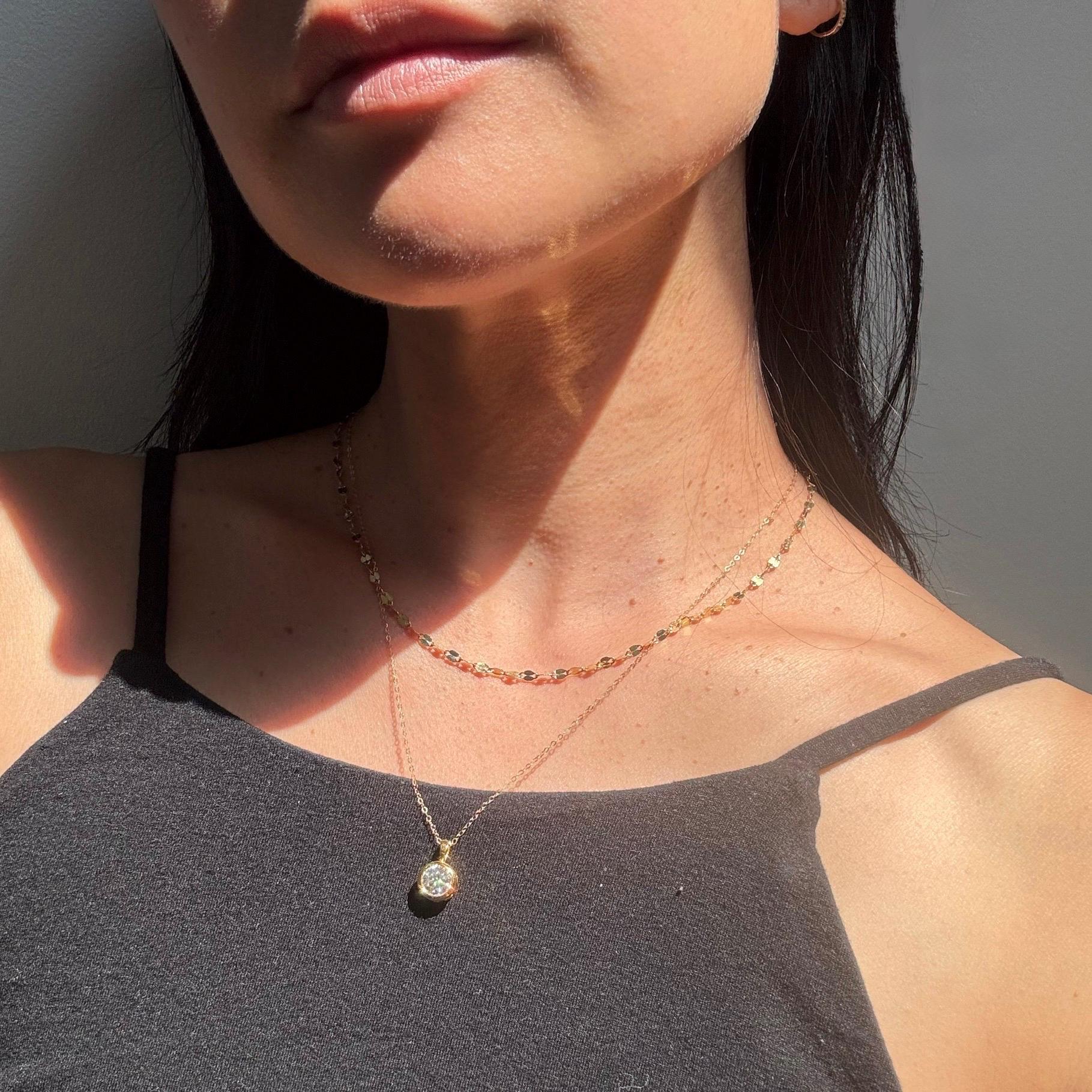 18k Solid Gold 1ct Moissanite Solitaire Cora Necklace: Minimalist Bezel Setting