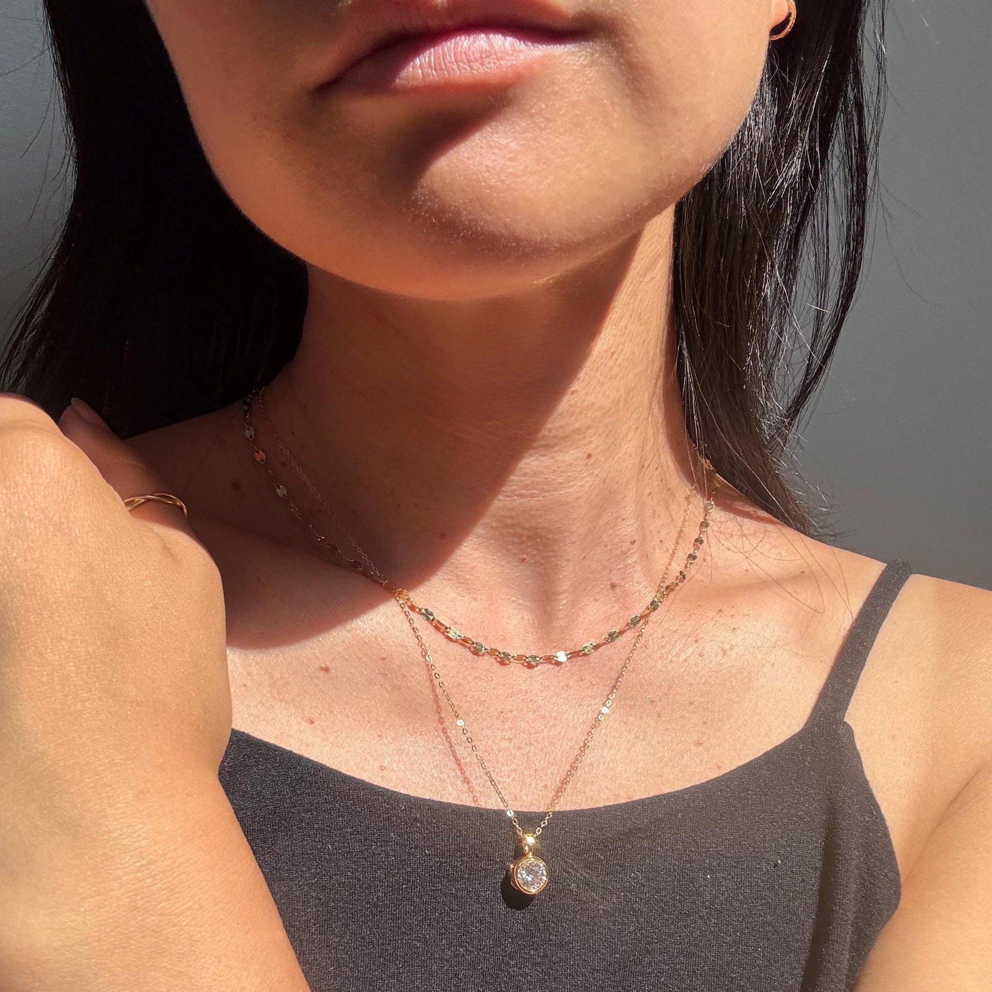 18k Solid Gold 1ct Moissanite Solitaire Cora Necklace: Minimalist Bezel Setting