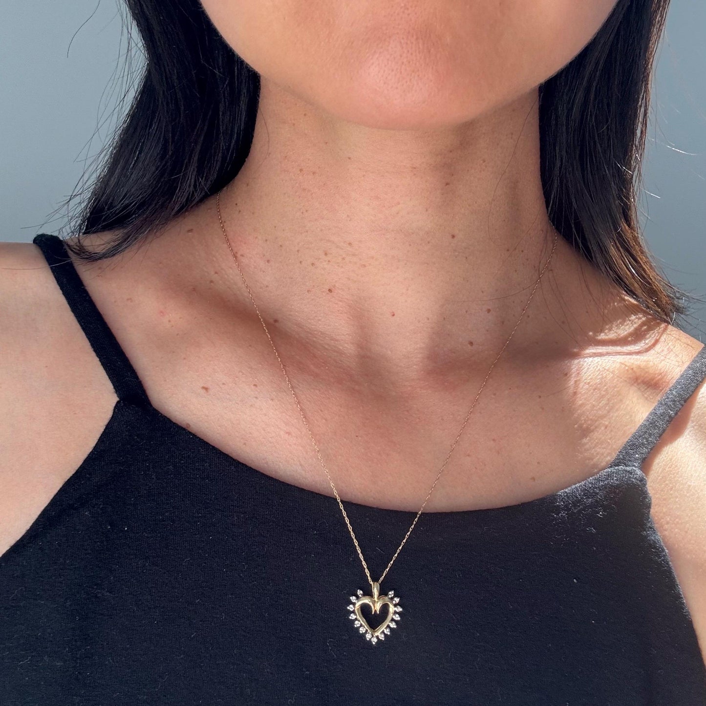 Vintage 10k Gold Heart Necklace with Natural Diamonds