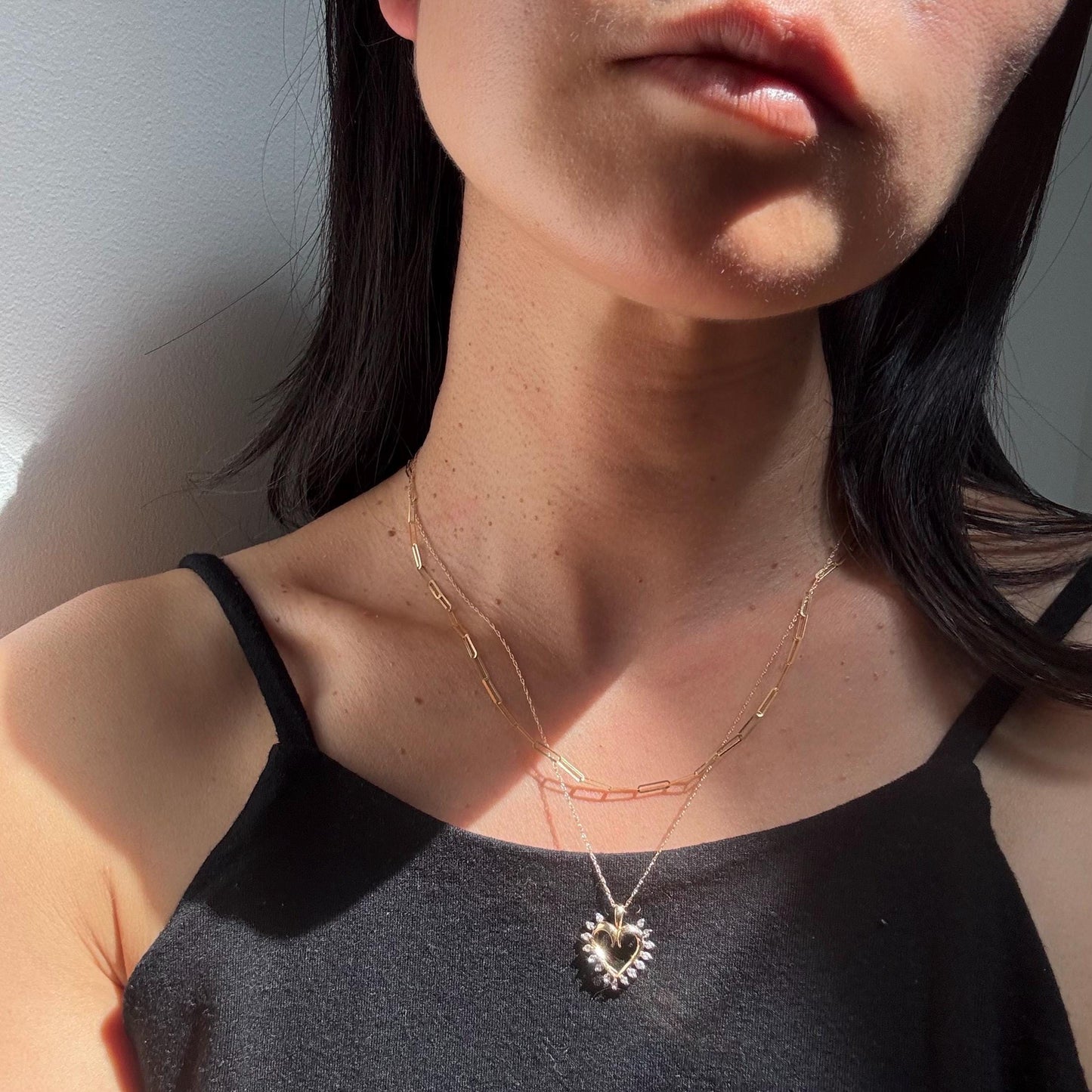 Vintage 10k Gold Heart Necklace with Natural Diamonds