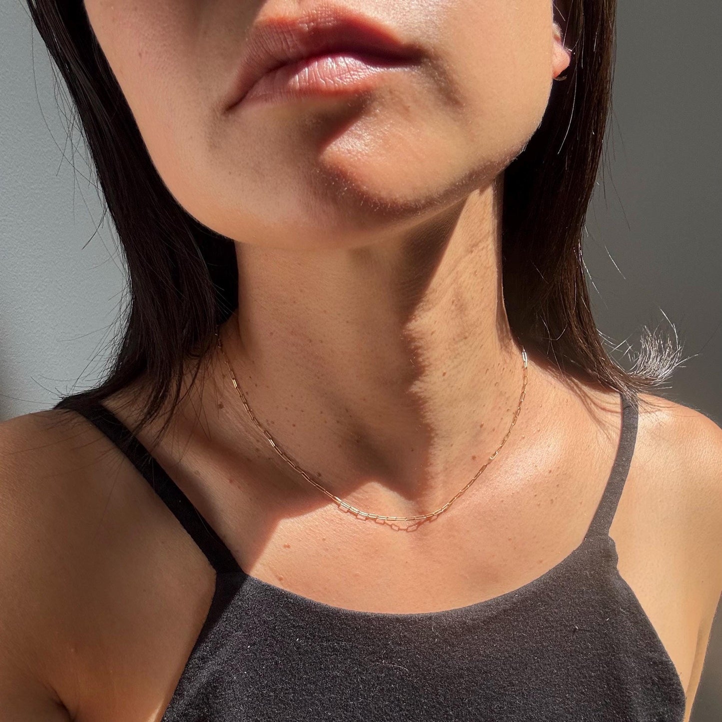 14k solid gold 16” paper clip chain choker necklace precious real gold vintage jewelry