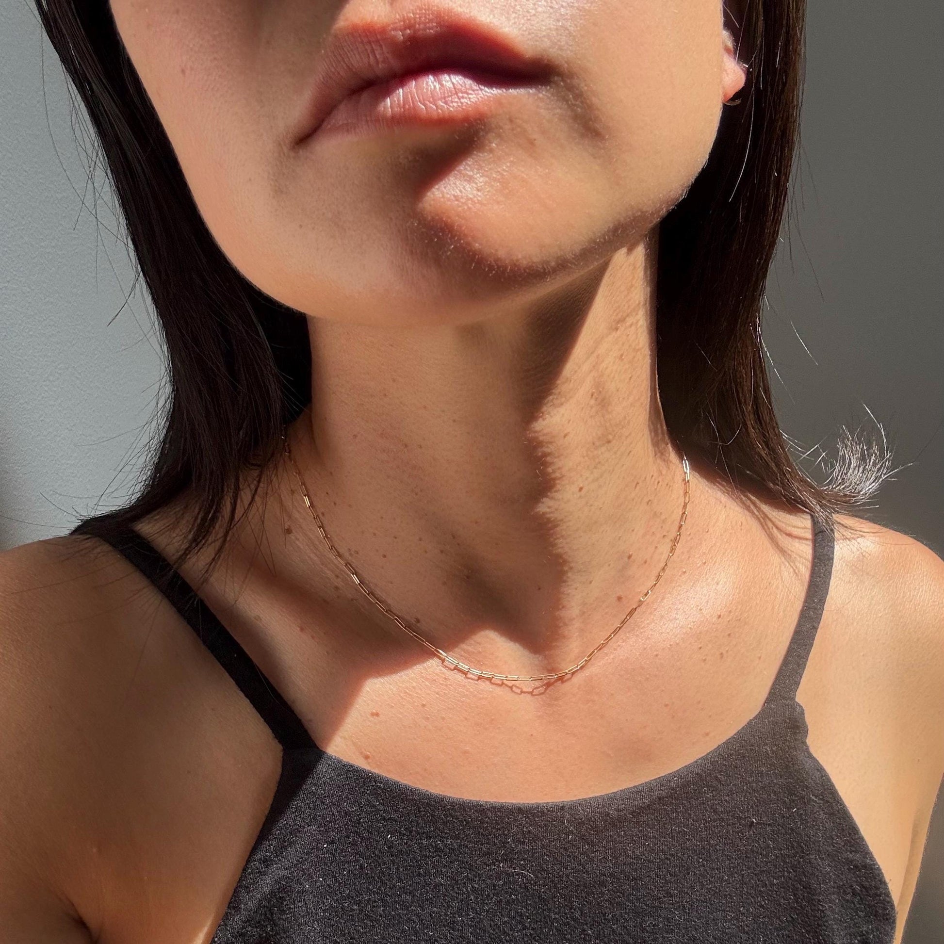 14k solid gold 16” paper clip chain choker necklace precious real gold vintage jewelry