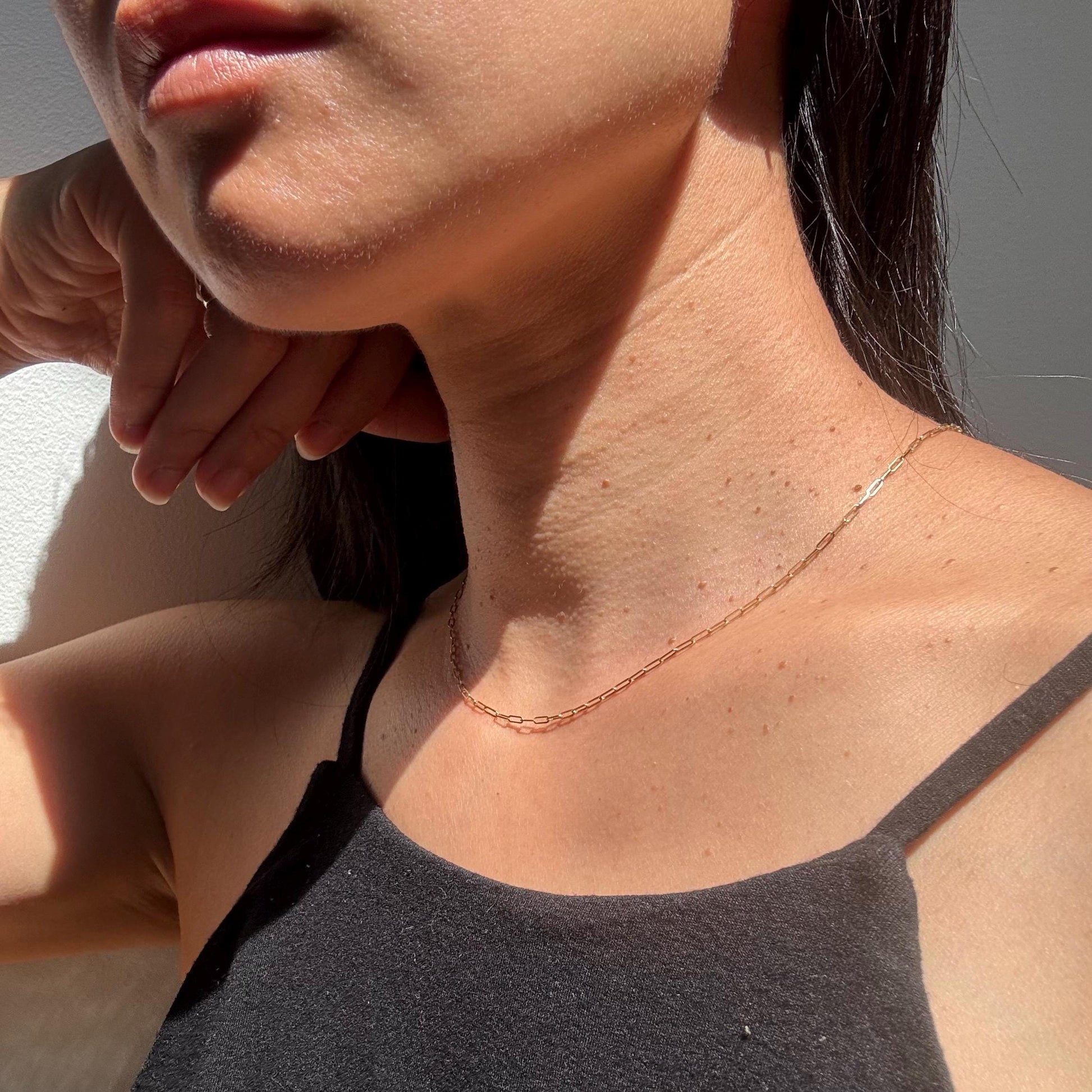 14k solid gold 16” paper clip chain choker necklace precious real gold vintage jewelry