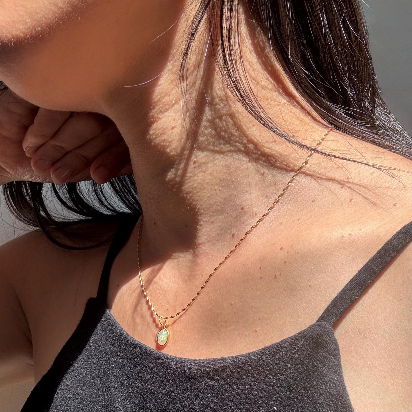 New petite authentic opal pendant necklace with 14k solid gold twisted omega chain necklace precious real gold jewelry