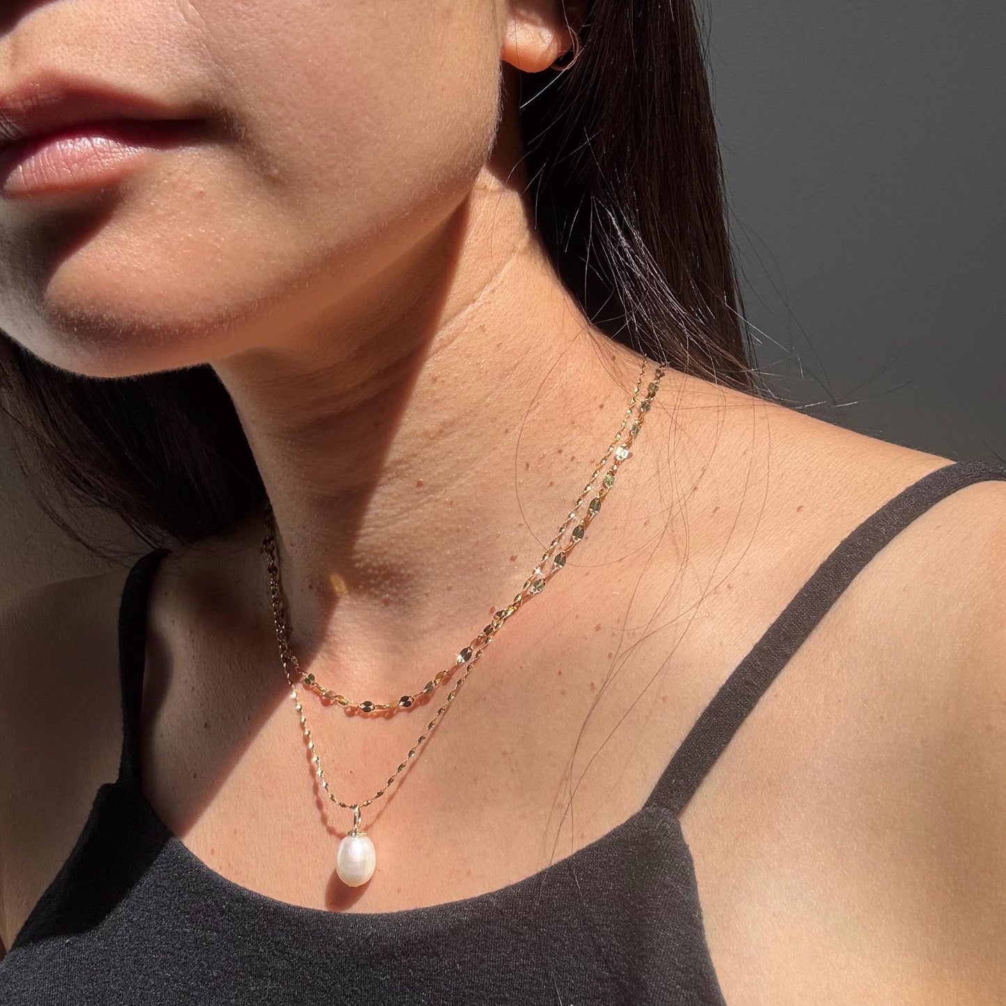 14K Solid Gold Disc Chain Sophie Necklace: Minimalist Sparkle Jewelry