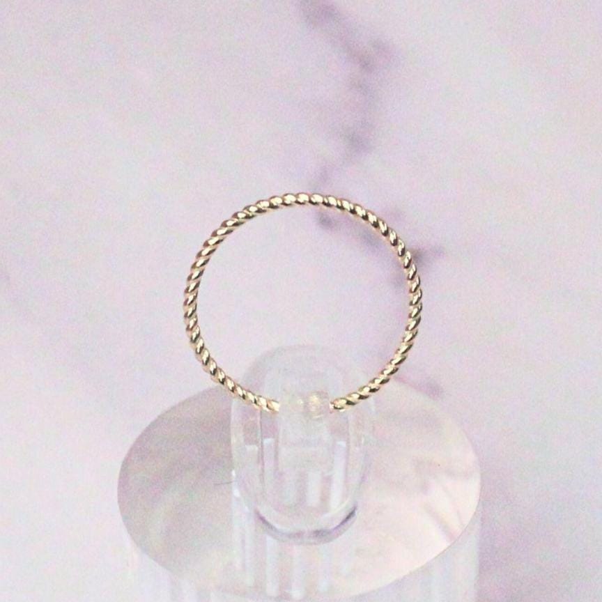 Dainty 14k Solid Gold Twisted Rope Pepper Pinky Ring