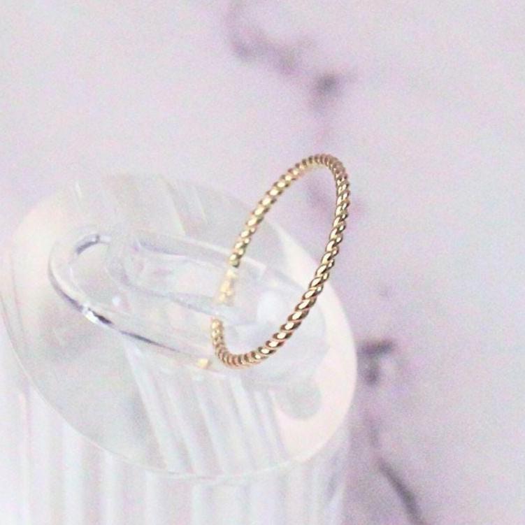 Dainty 14k Solid Gold Twisted Rope Pepper Pinky Ring