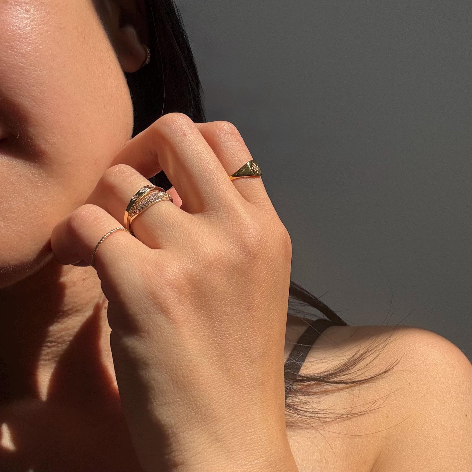 Dainty 14k Solid Gold Twisted Rope Pepper Pinky Ring