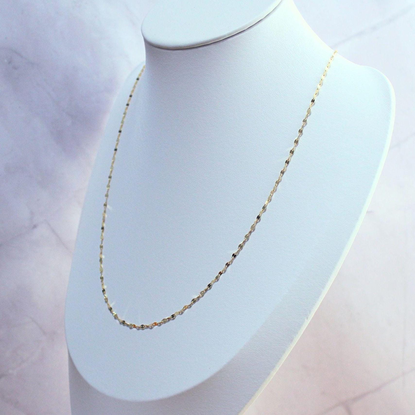New 18k Solid Gold Mirror Blair Chain Necklace – Dainty & Reflective Luxury – Layering Gold Jewelry