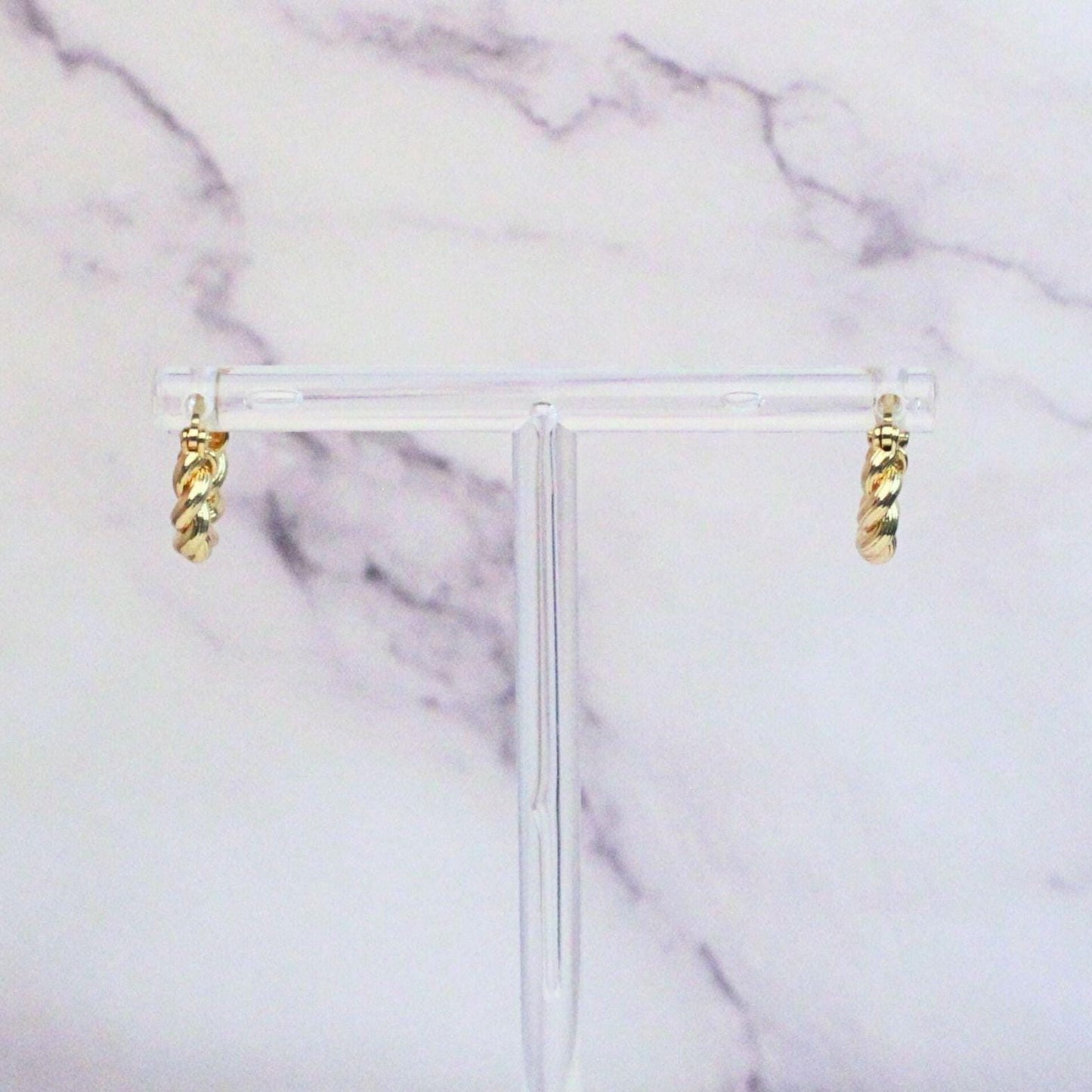 New 18k Solid Gold Twisted Mini Ari Hoop Earrings – Petite Elegance with a Twist– Real Gold Bold Mini Hoops