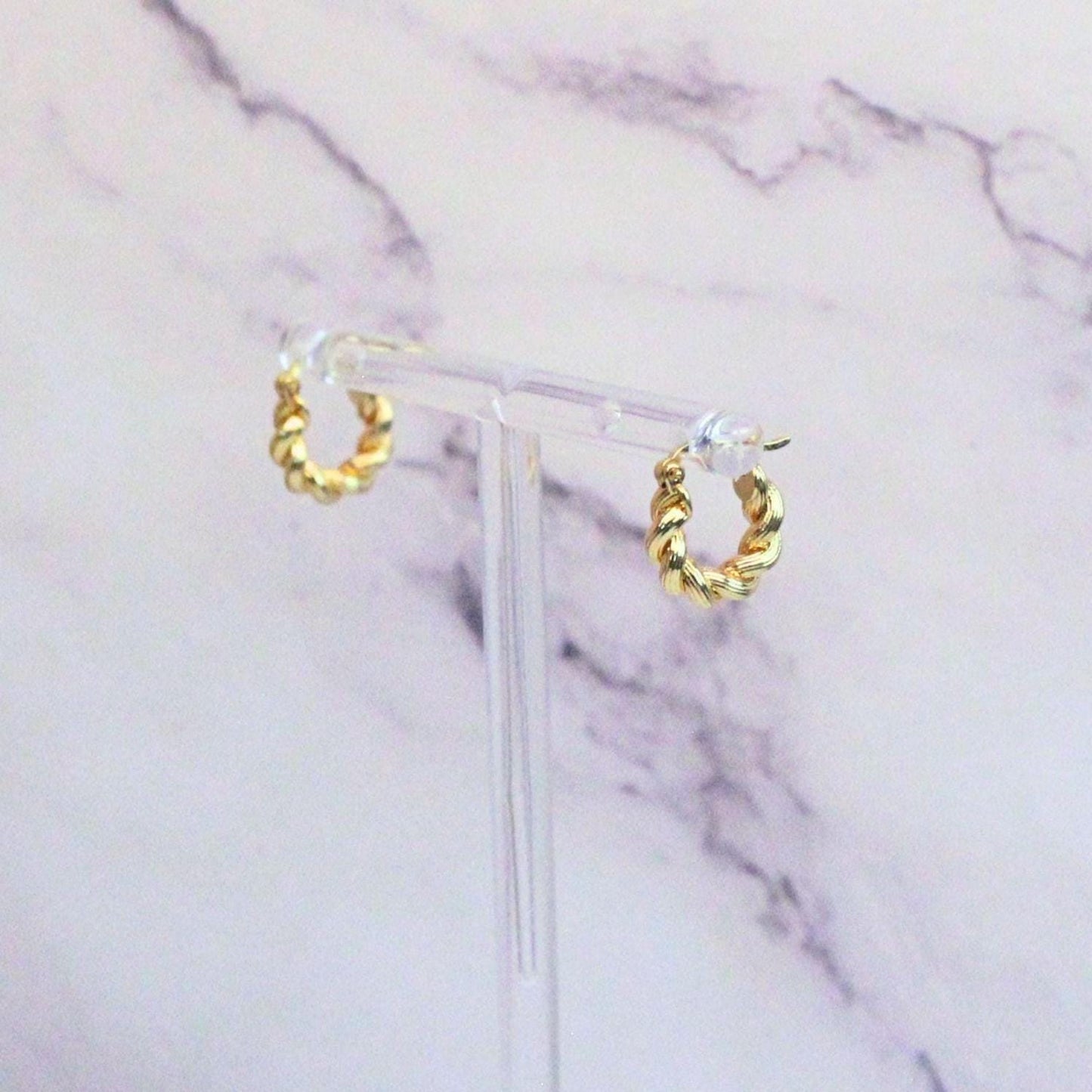 New 18k Solid Gold Twisted Mini Ari Hoop Earrings – Petite Elegance with a Twist– Real Gold Bold Mini Hoops