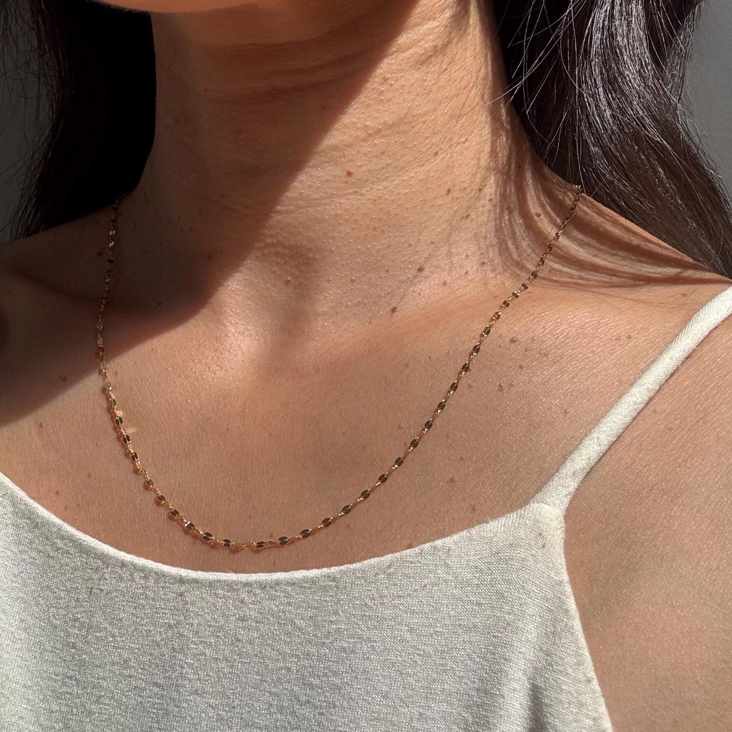 New 18k Solid Gold Mirror Blair Chain Necklace – Dainty & Reflective Luxury – Layering Gold Jewelry