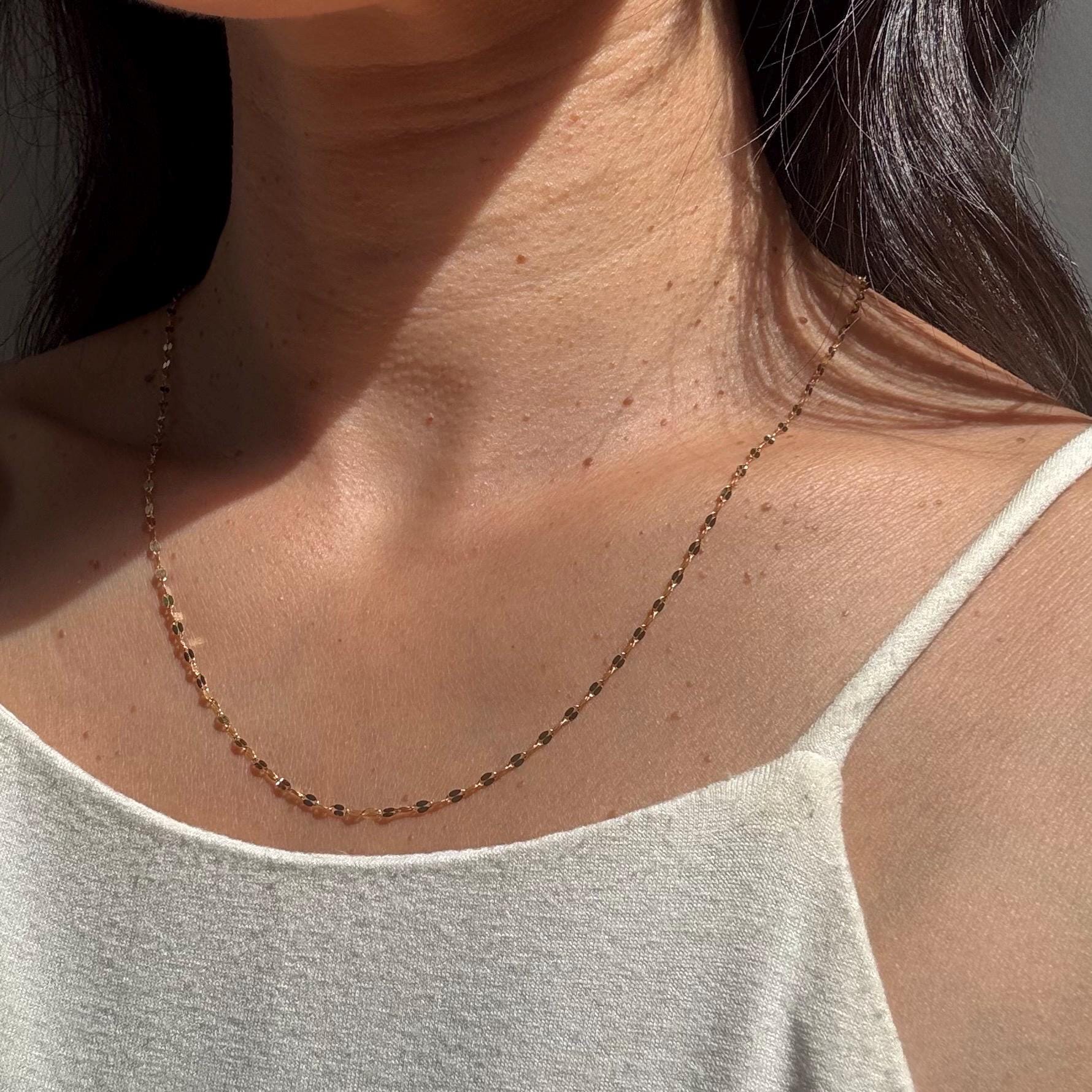 New 18k Solid Gold Mirror Blair Chain Necklace – Dainty & Reflective Luxury – Layering Gold Jewelry