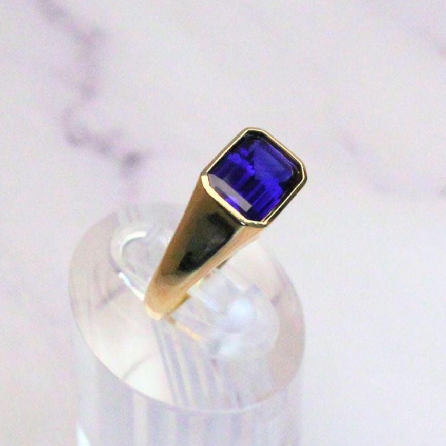 14k Gold Atlas Signet Ring: Lab Sapphire, Modern Statement Band