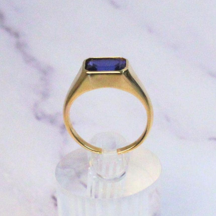 14k Gold Atlas Signet Ring: Lab Sapphire, Modern Statement Band