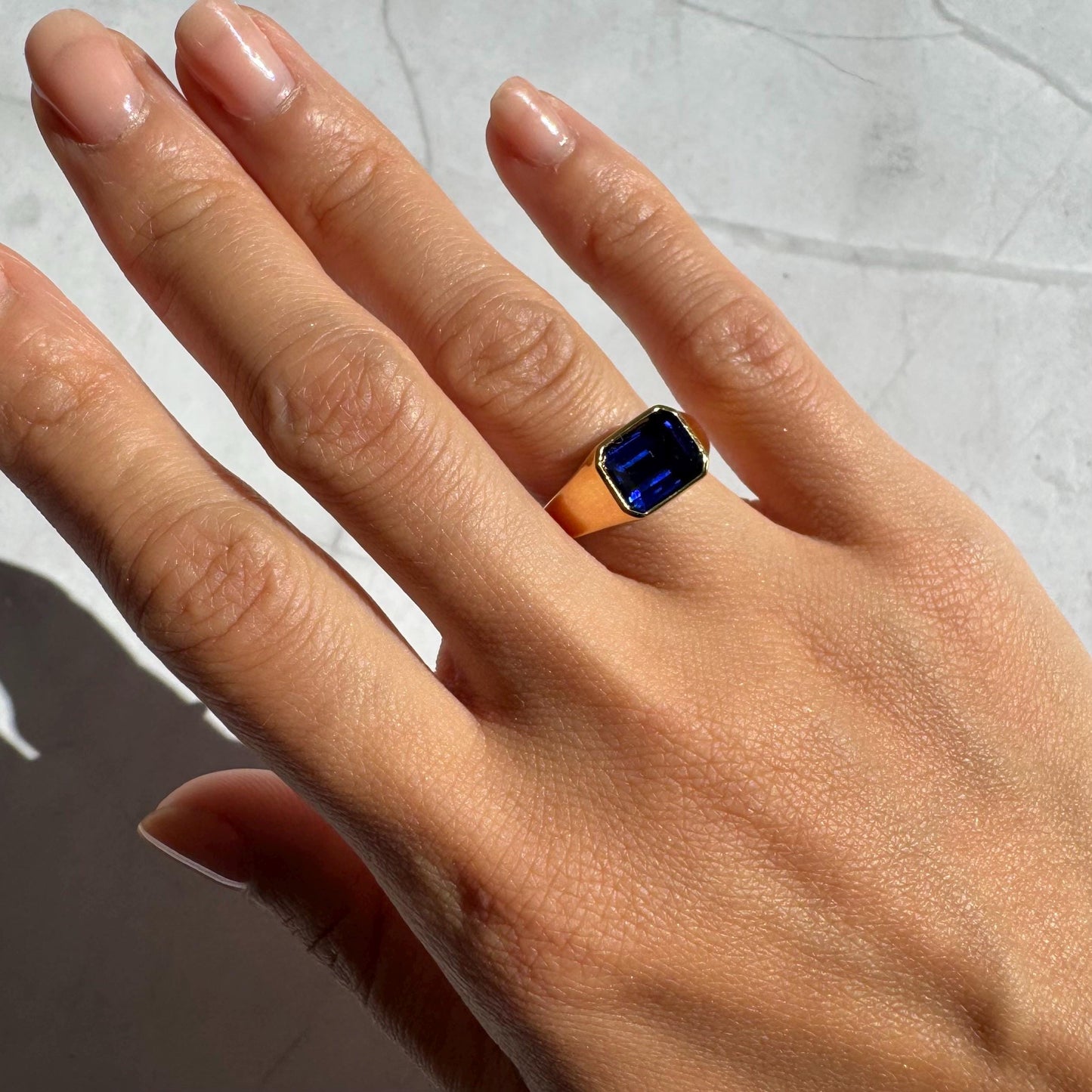 14k Gold Atlas Signet Ring: Lab Sapphire, Modern Statement Band