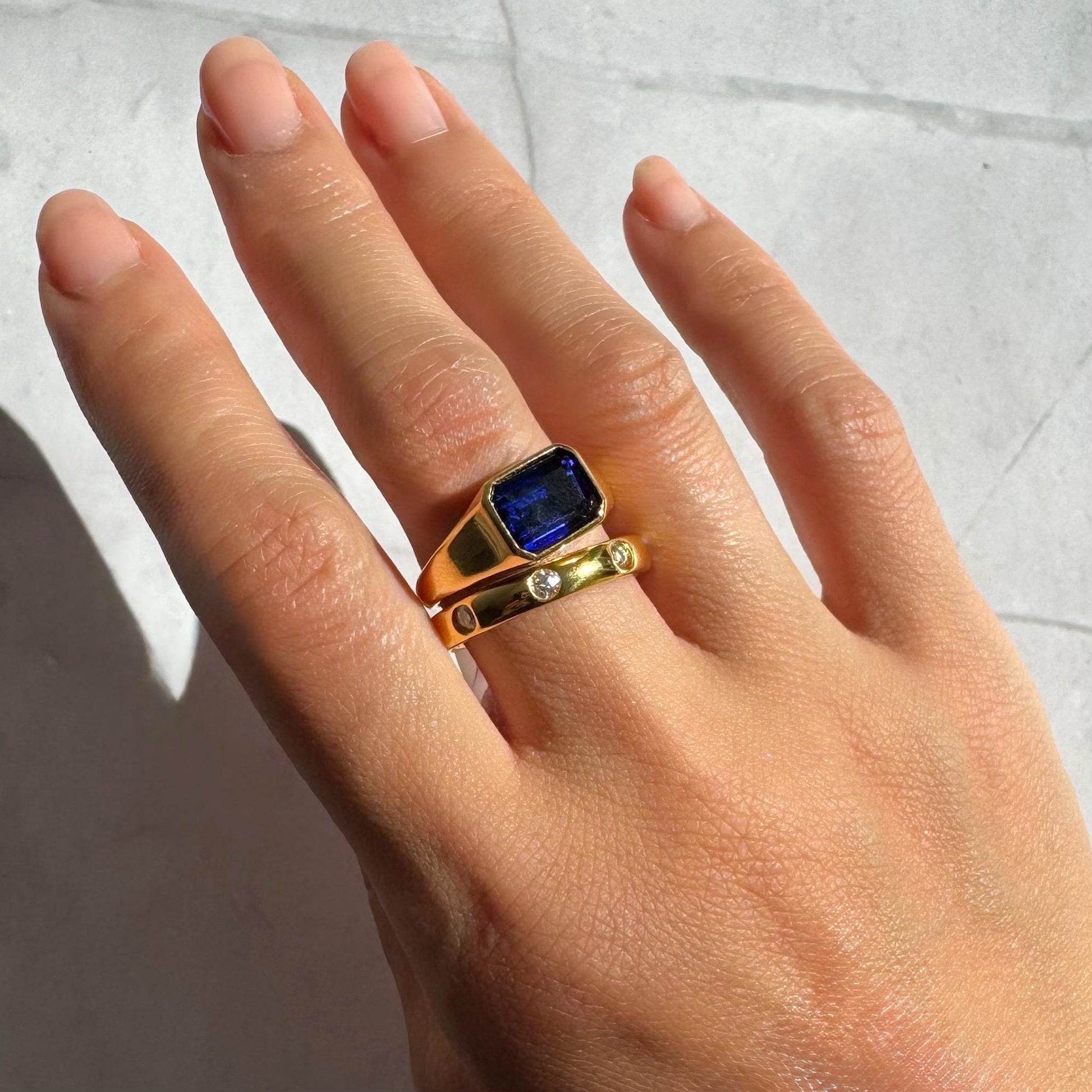 14k Gold Atlas Signet Ring: Lab Sapphire, Modern Statement Band