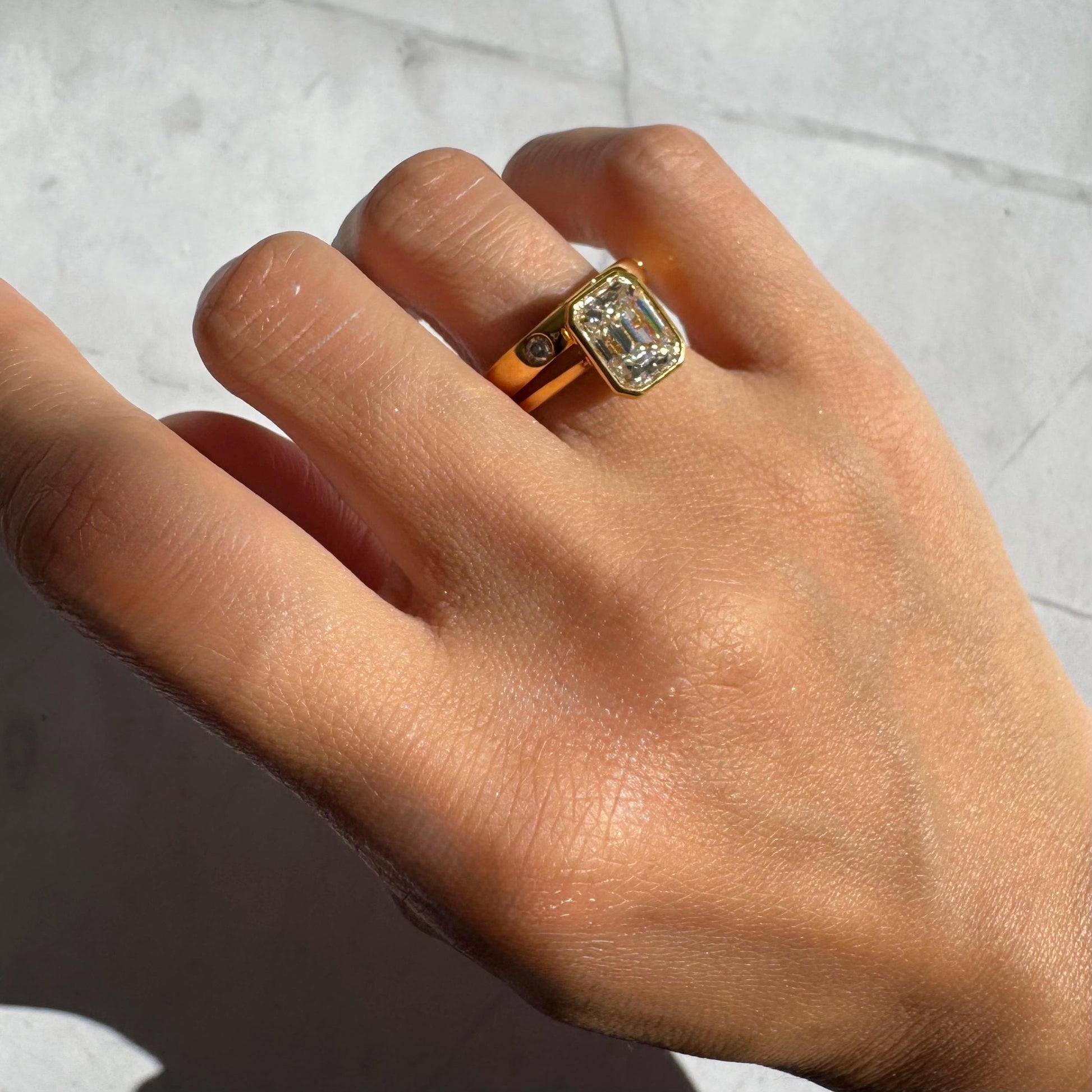 14k Gold Drew Moissanite Statement Ring - Bezel Set Wedding Band