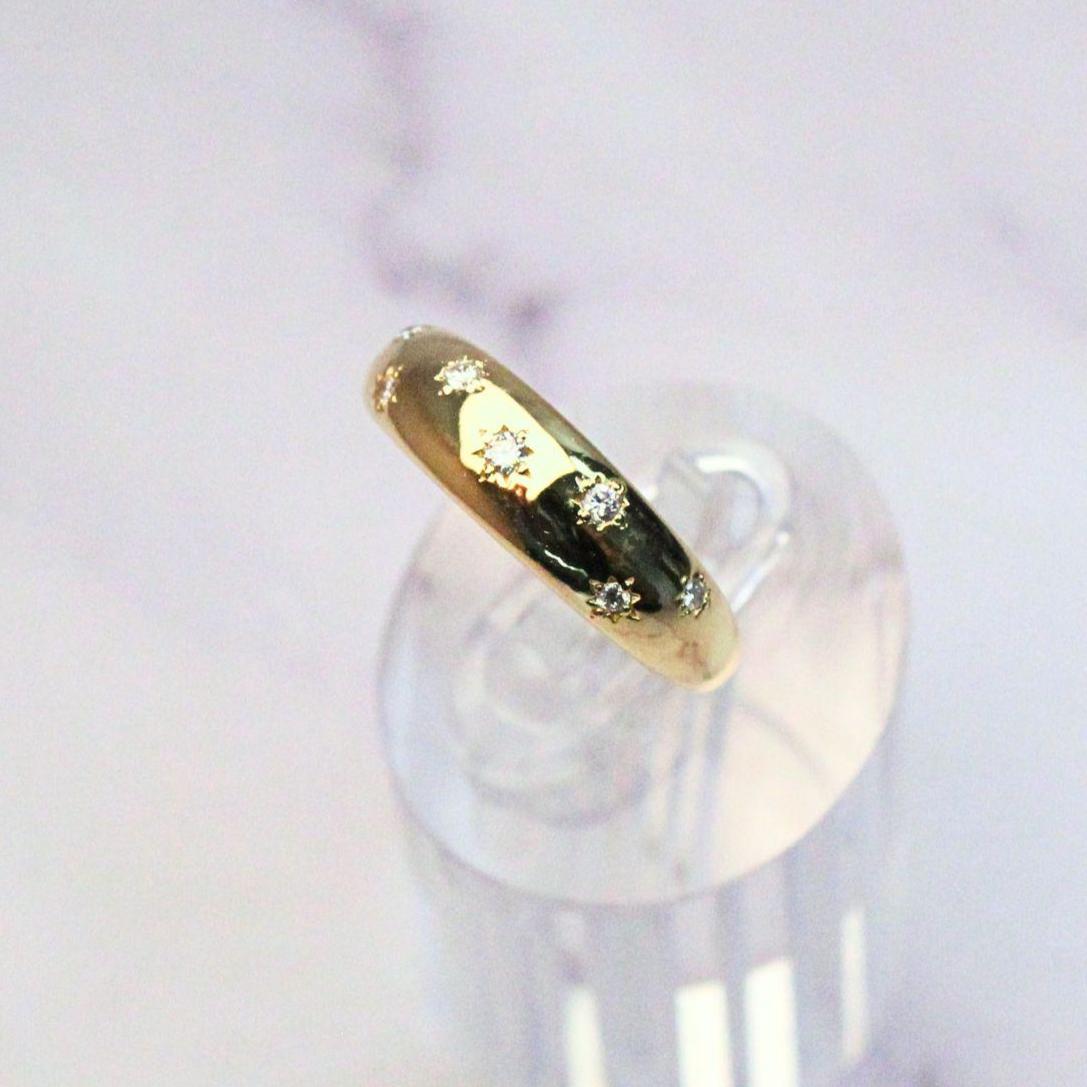 14K Gold Diamond Starburst Phoenix Ring: Celestial Dome Band