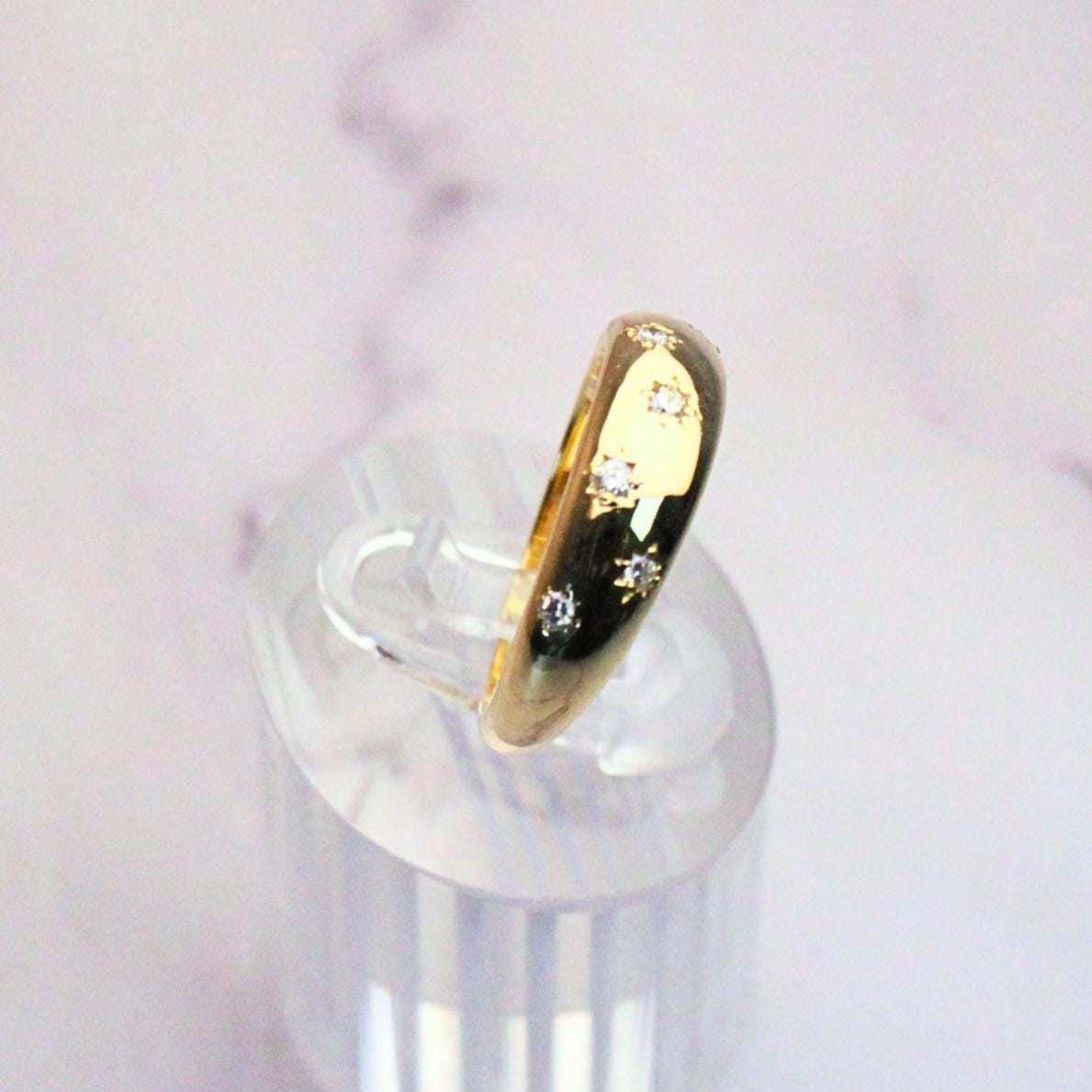 14K Gold Diamond Starburst Phoenix Ring: Celestial Dome Band