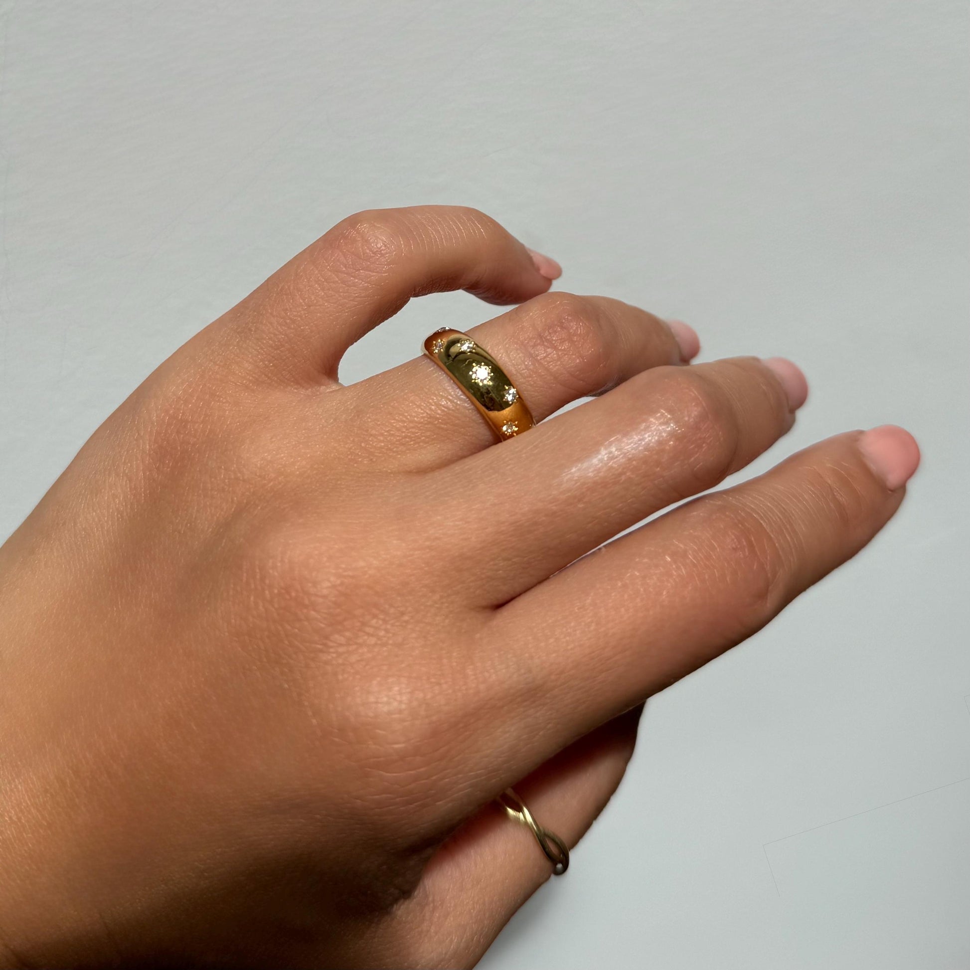 14K Gold Diamond Starburst Phoenix Ring: Celestial Dome Band