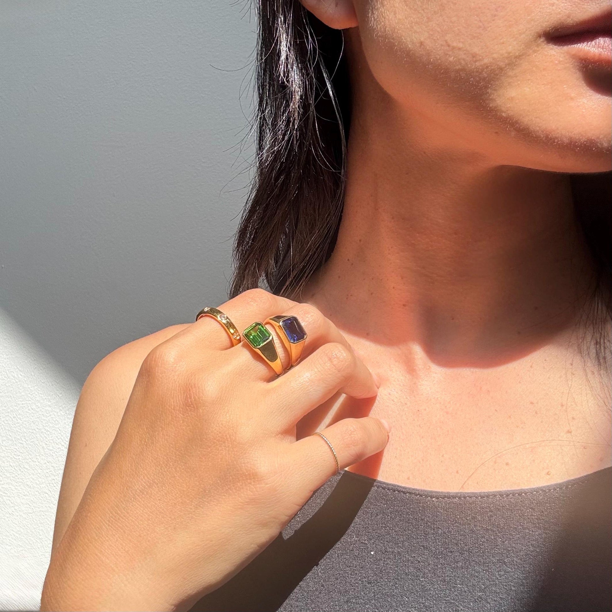 14k Gold Drew Moissanite Statement Ring - Bezel Set Wedding Band