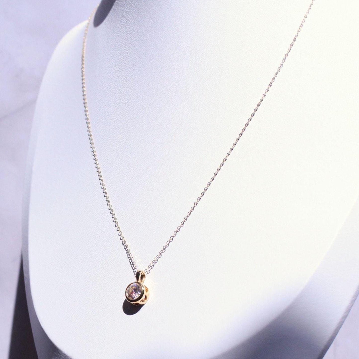 18k Solid Gold 1ct Moissanite Solitaire Cora Necklace: Minimalist Bezel Setting