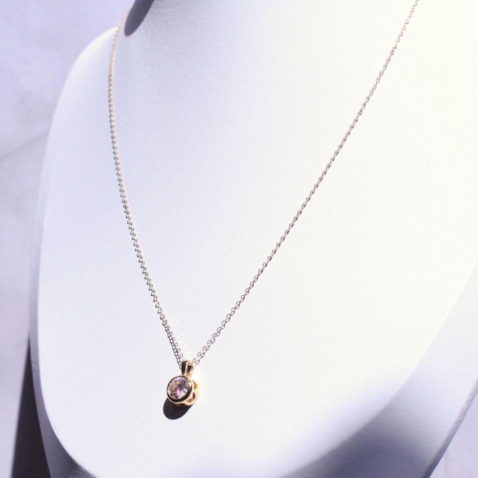 18k Solid Gold 1ct Moissanite Solitaire Cora Necklace: Minimalist Bezel Setting