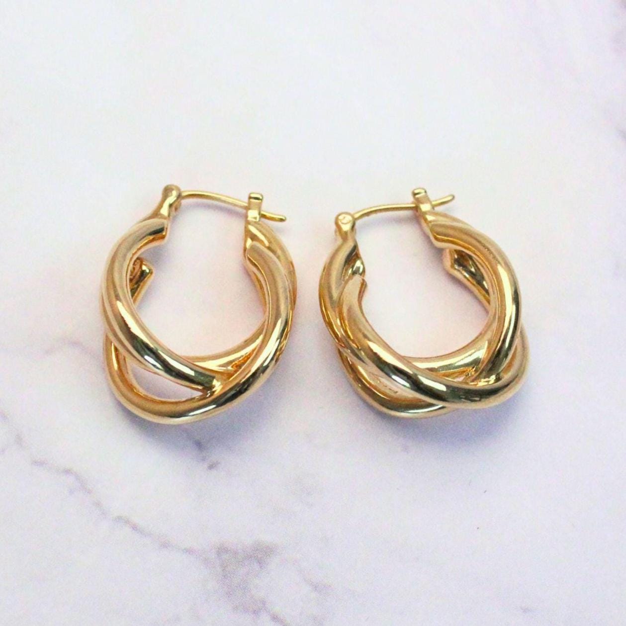 New Solid 18K Gold Large Finley Hoop Earrings Twisted Design | Bold Gold Statement Earrings | Large Gold Hoops | Fine Jewelry | Gift for Her
