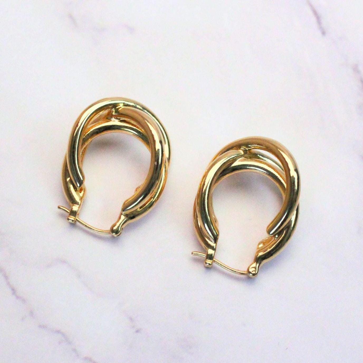 New Solid 18K Gold Large Finley Hoop Earrings Twisted Design | Bold Gold Statement Earrings | Large Gold Hoops | Fine Jewelry | Gift for Her