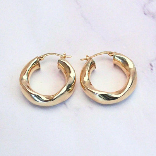 Solid 14K Gold Vintage Italian Chunky Hoop Earrings | Bold Statement Hoops | Real Gold Thick Hoops | Timeless Everyday Jewelry
