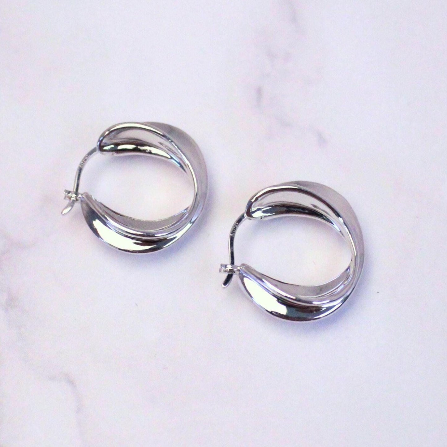 New Solid 18K White Gold Large Lucy Hoop Earrings- Timeless Elegance