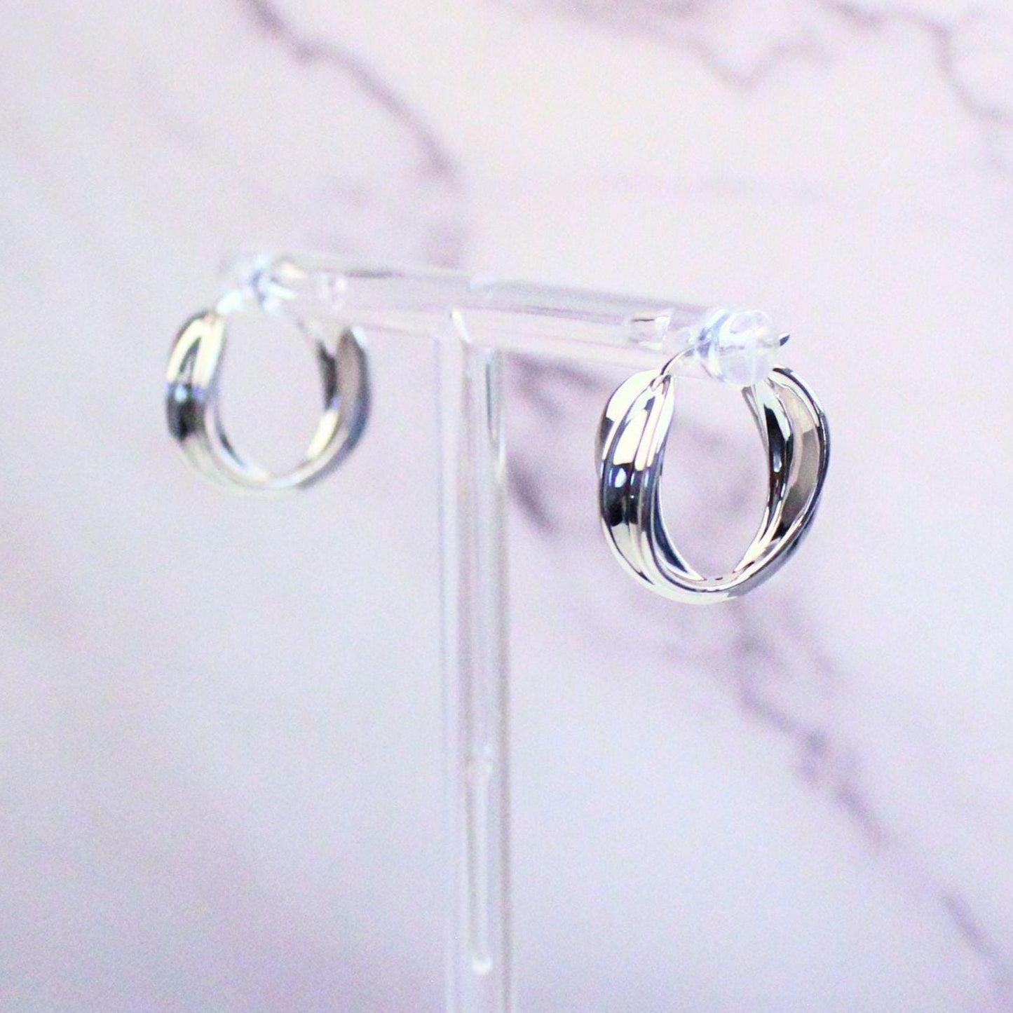New Solid 18K White Gold Large Lucy Hoop Earrings- Timeless Elegance