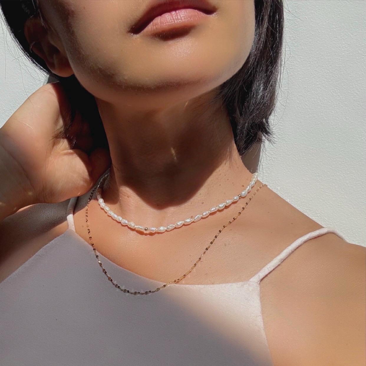 Authentic Rice Pearl 15” Necklace With 14k Solid Gold Beads Precious Fine Vintage Jewelry