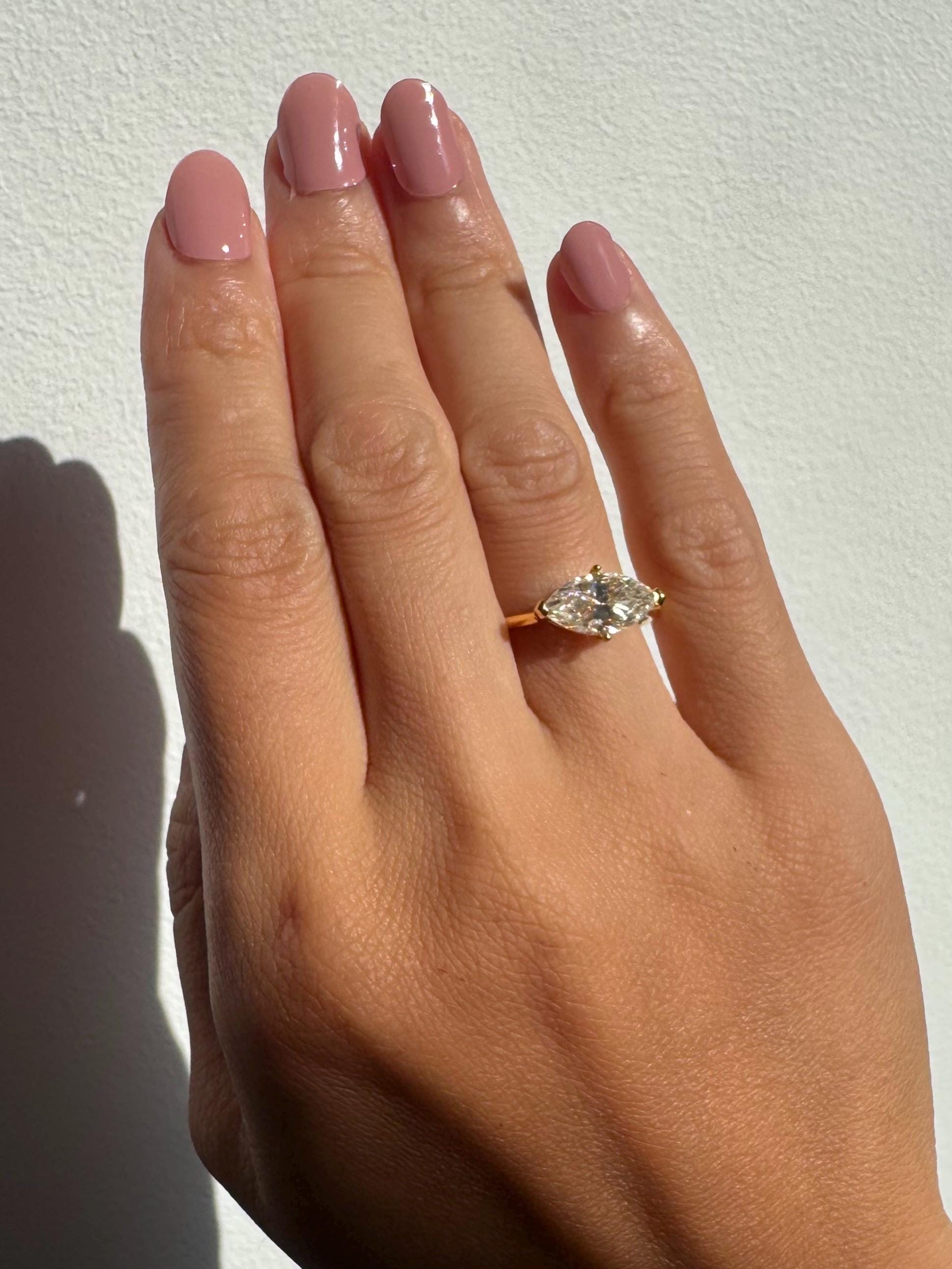 14k Solid Gold Freya Ring – 14k Hollow Band with 2ct Marquise Moissanite