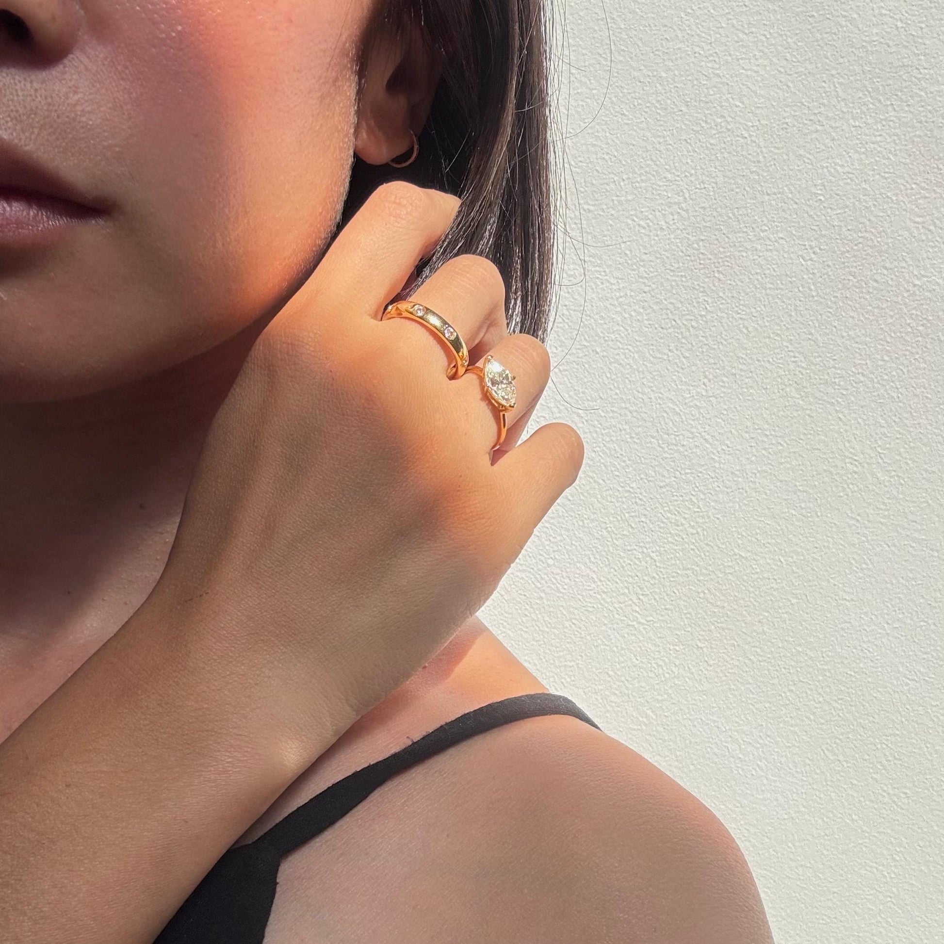 14k Solid Gold Freya Ring – 14k Hollow Band with 2ct Marquise Moissanite