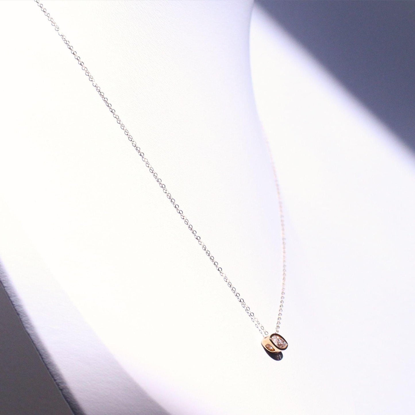 18K Solid Gold Marquise 0.5ct Moissanite Rose Necklace: Minimalist Bezel Setting