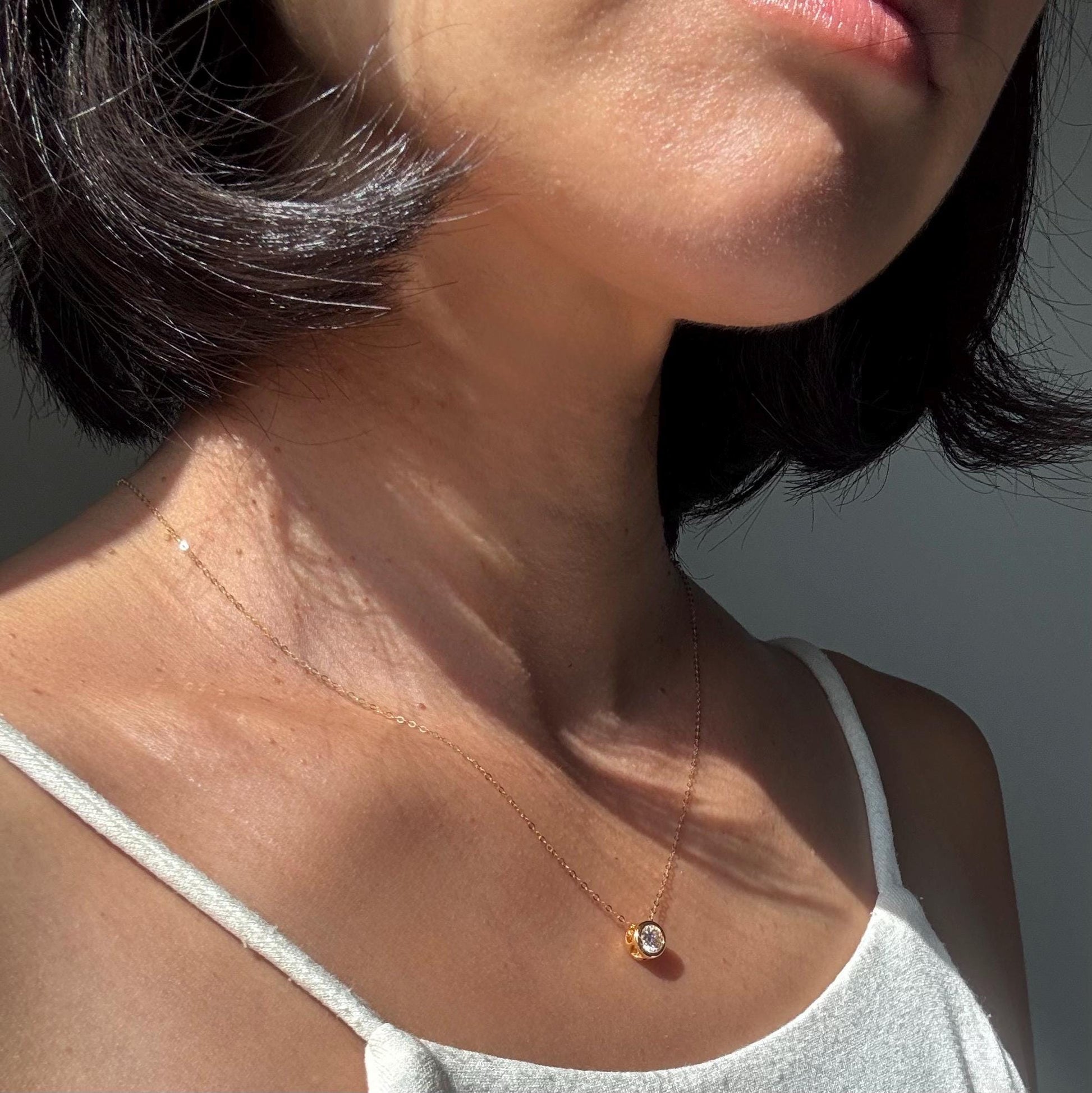 18K Solid Gold Marquise 0.5ct Moissanite Rose Necklace: Minimalist Bezel Setting