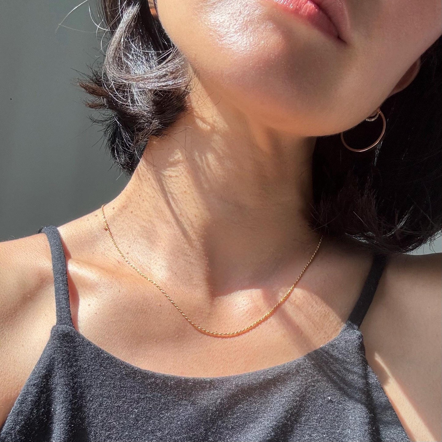 18K Solid Gold Rope Chain June Necklace: Dainty Minimalist Jewelry