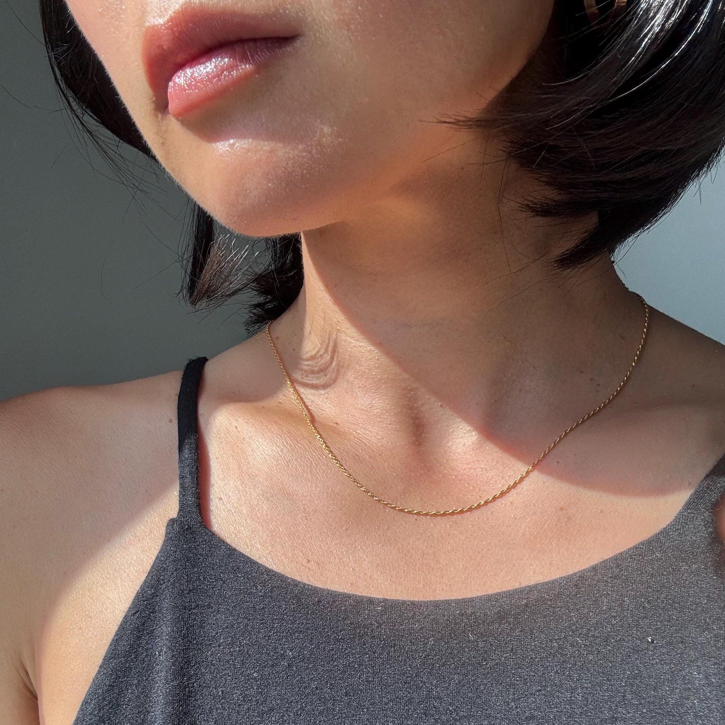 18K Solid Gold Rope Chain June Necklace: Dainty Minimalist Jewelry
