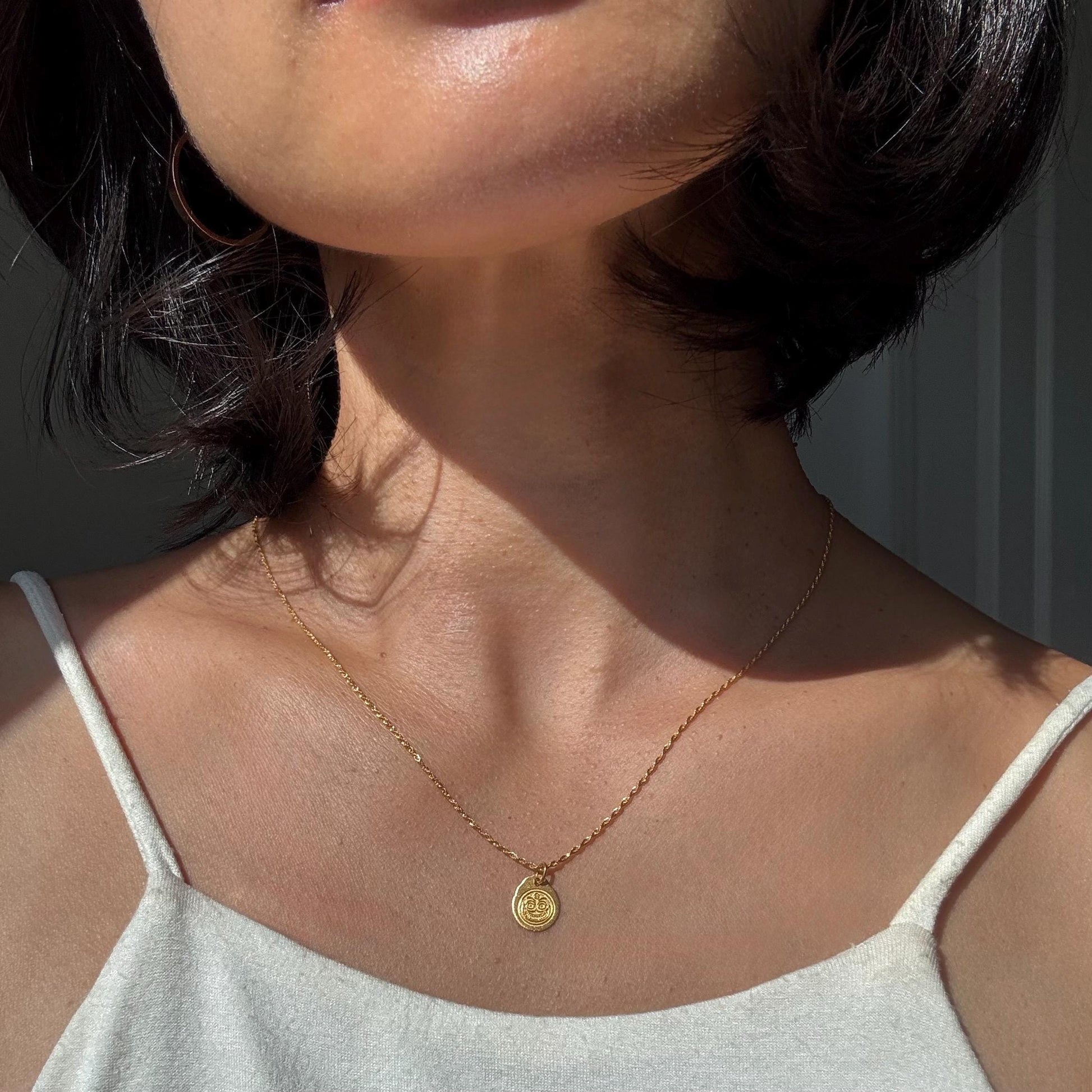 18K Solid Gold Aztec Sun God Dios Necklace