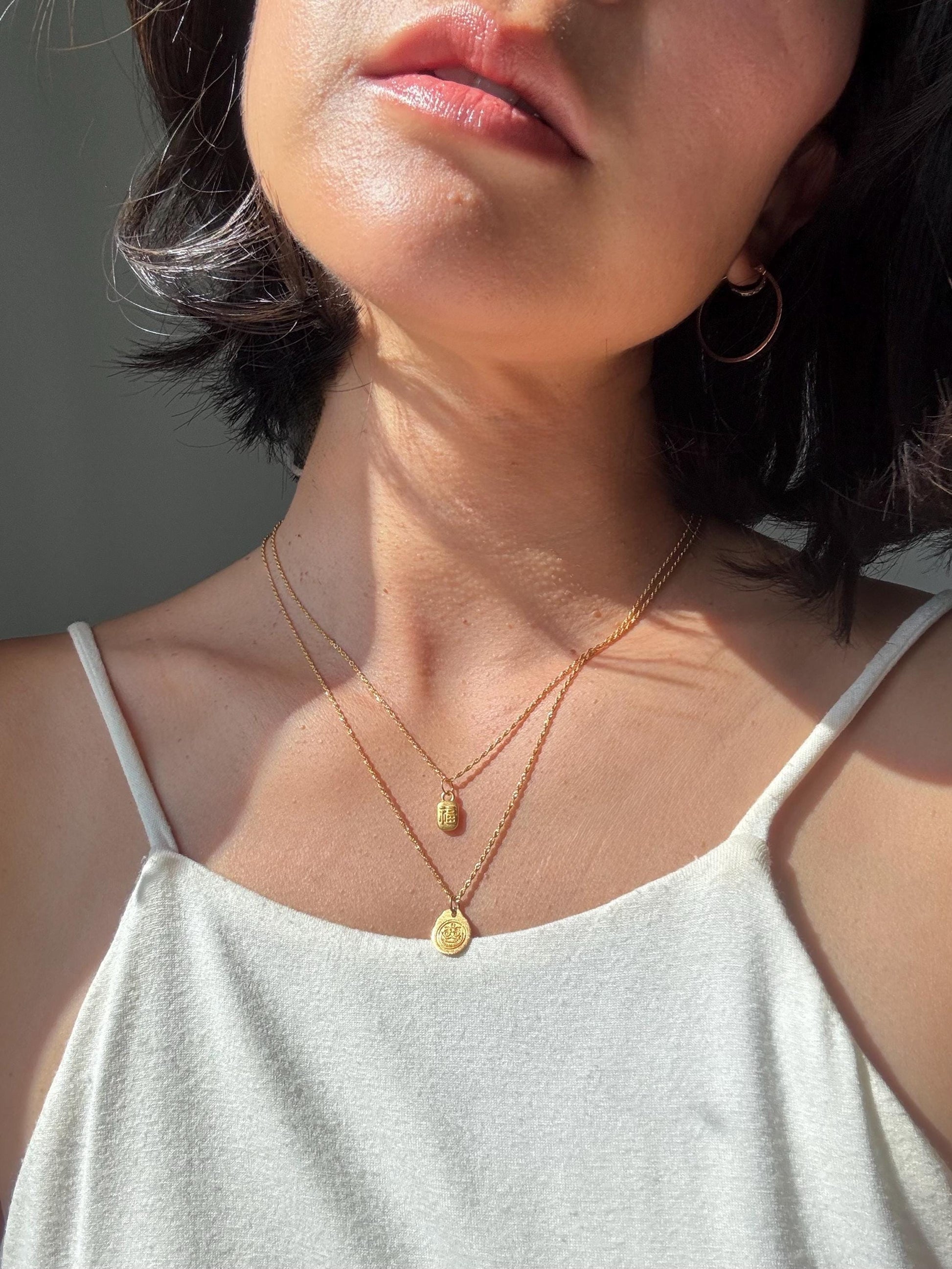 18K Solid Gold Aztec Sun God Dios Necklace