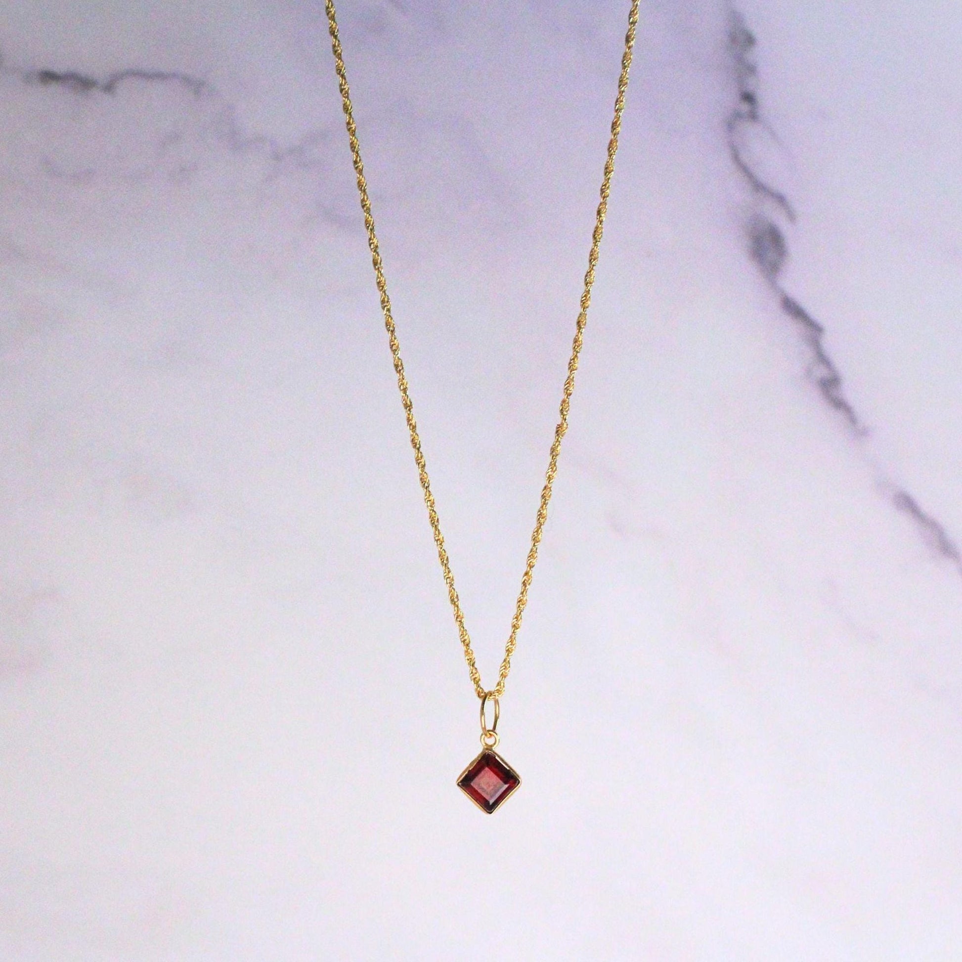 Solid 18K Gold Lori Garnet Necklace – Dainty Genuine Gemstone Pendant January Birthstone