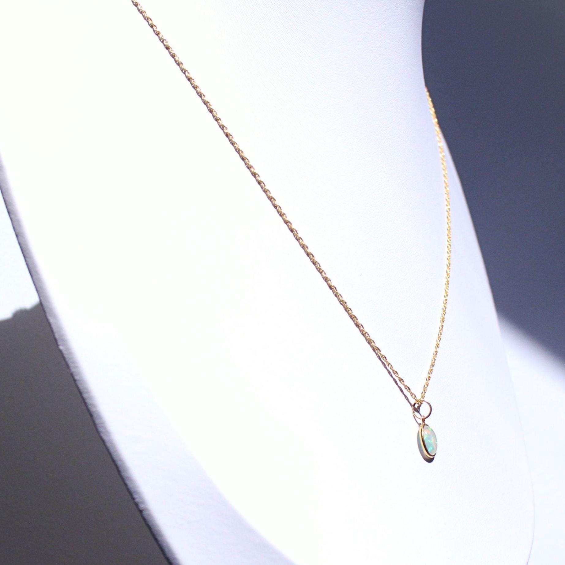 Natural Opal Pendant Lori Necklace: 18k Solid Gold Rope Chain