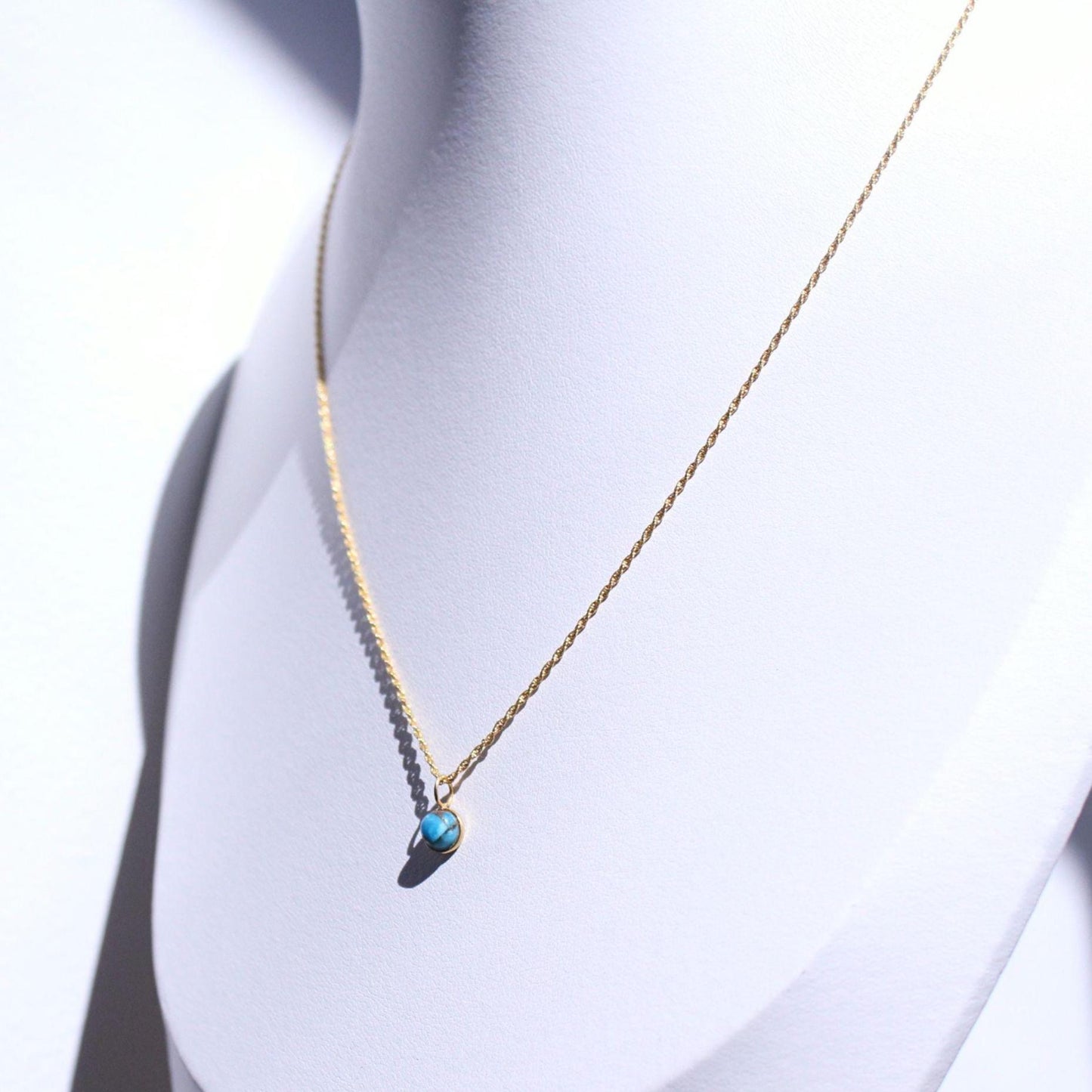 18K Solid Gold Copper Turquoise Lori Necklace: Dainty December Birthstone