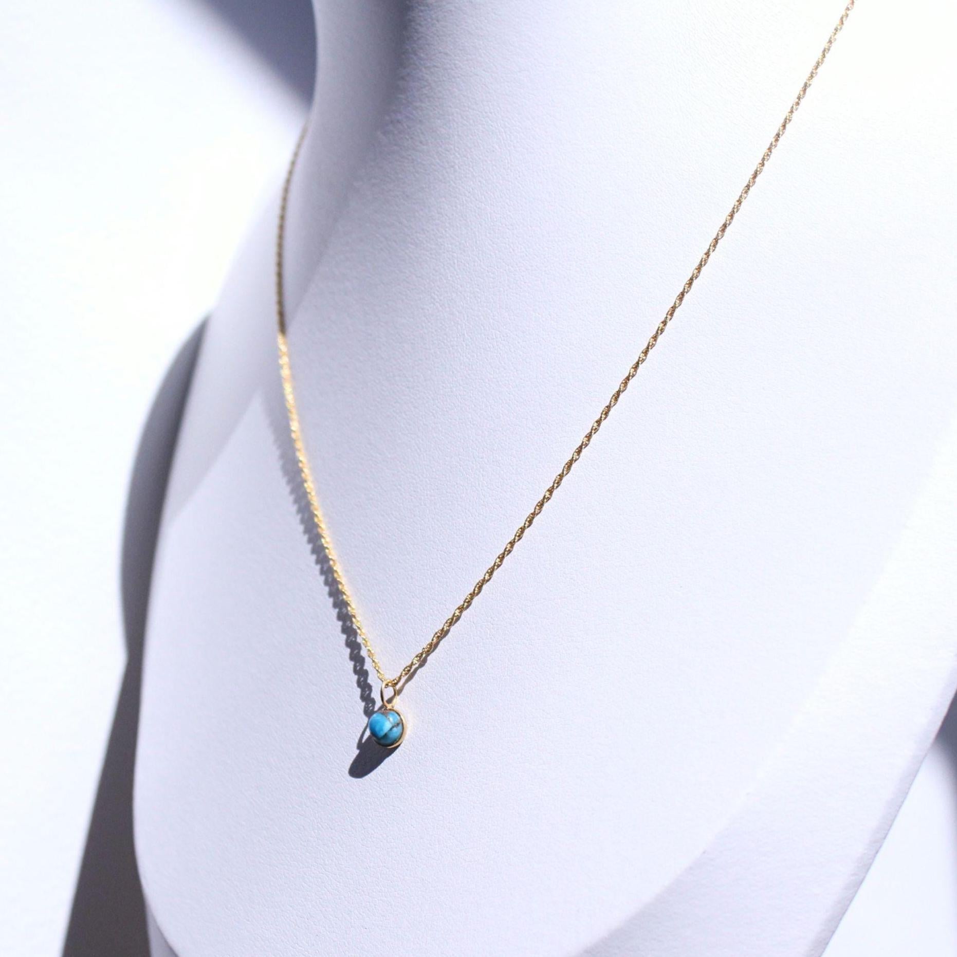 18K Solid Gold Copper Turquoise Lori Necklace: Dainty December Birthstone
